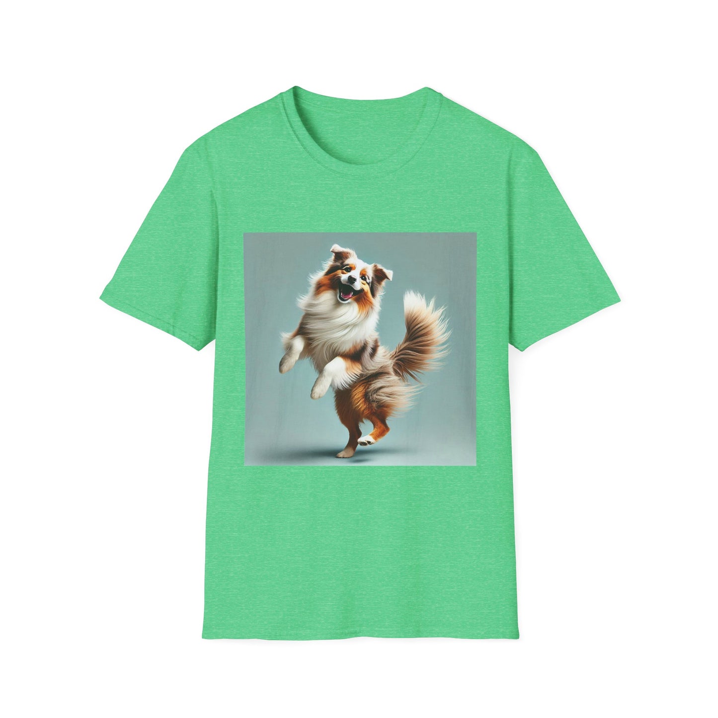 Dog Lover T-Shirt - Dancing Dog Australian Shepherd T-Shirt Printify S Heather Irish Green