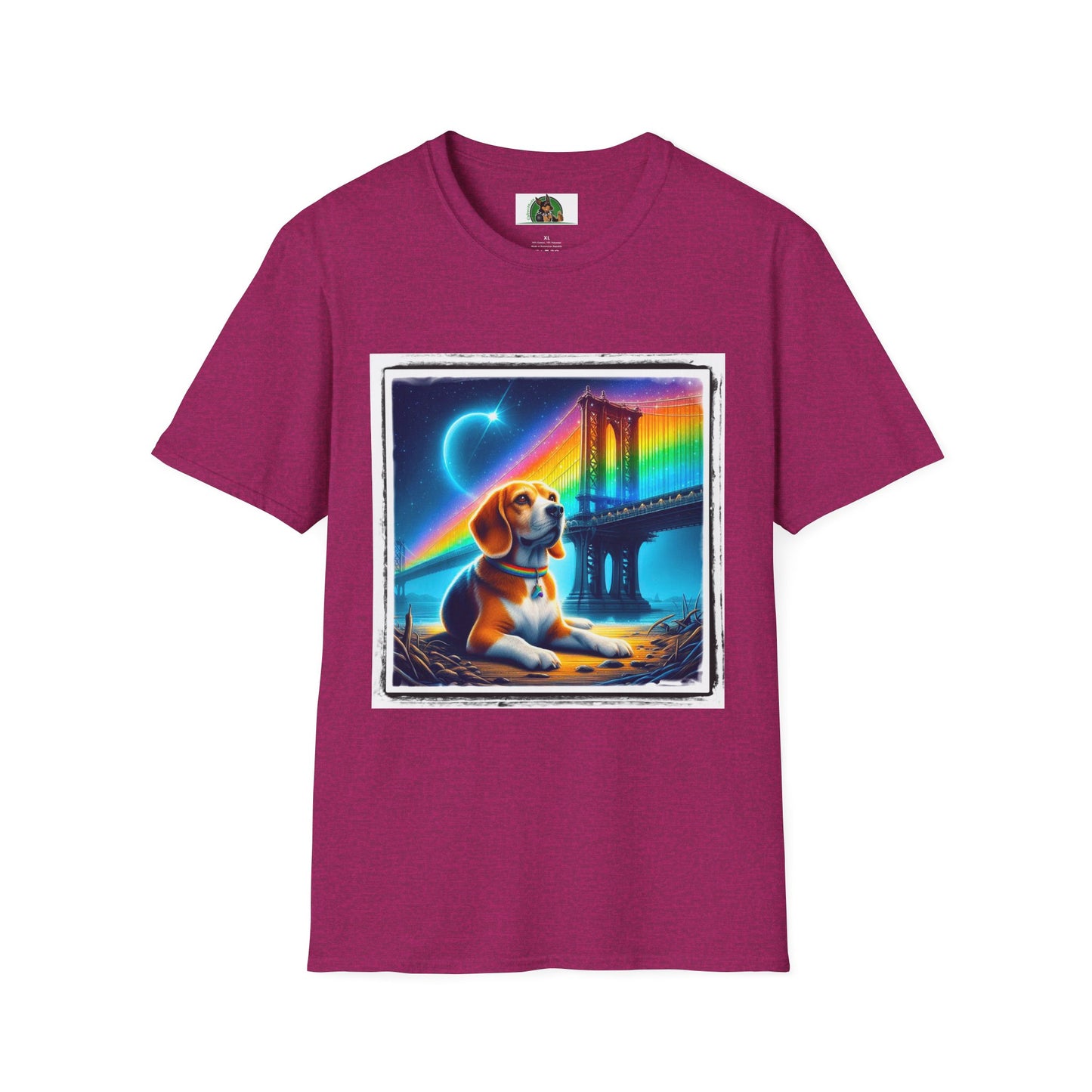 Beagle Sitting Under Rainbow Bridge T-Shirt Printify S Antique Heliconia 