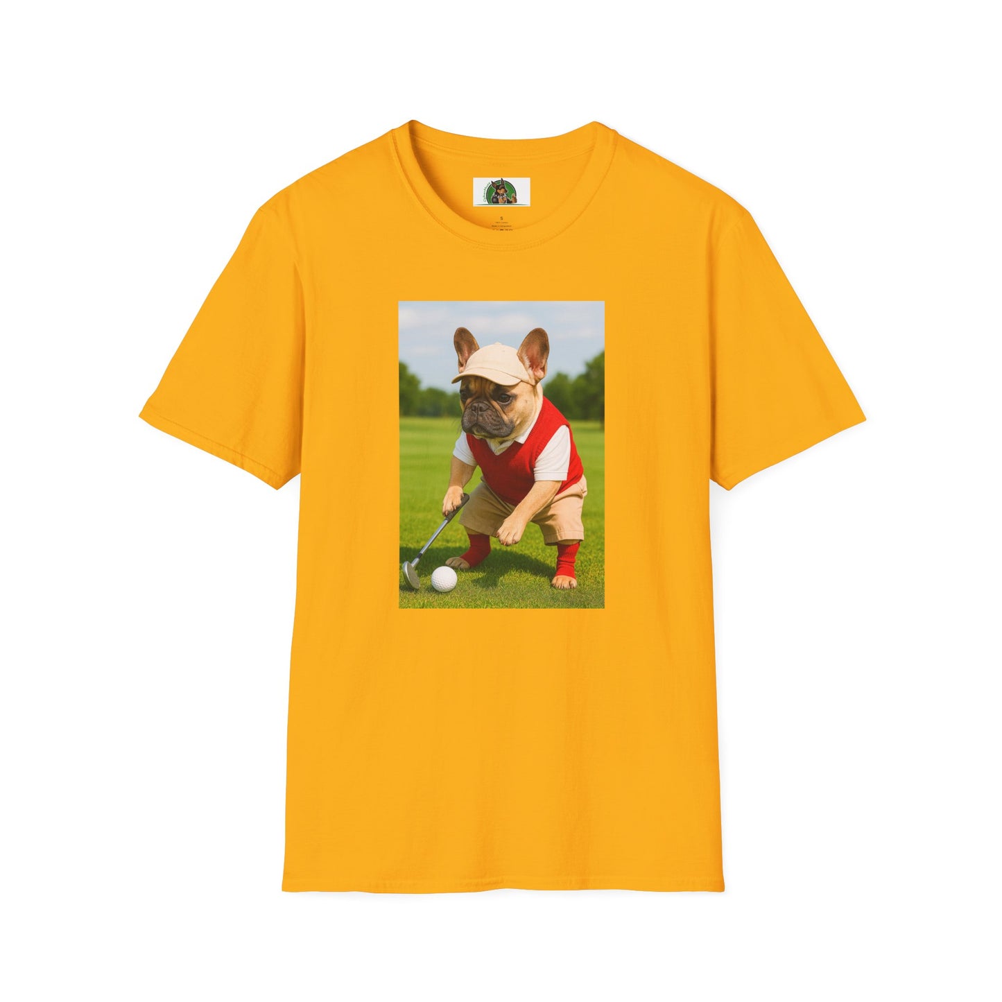 Sports Golf French Bulldog T-Shirt T-Shirt Printify Gold S