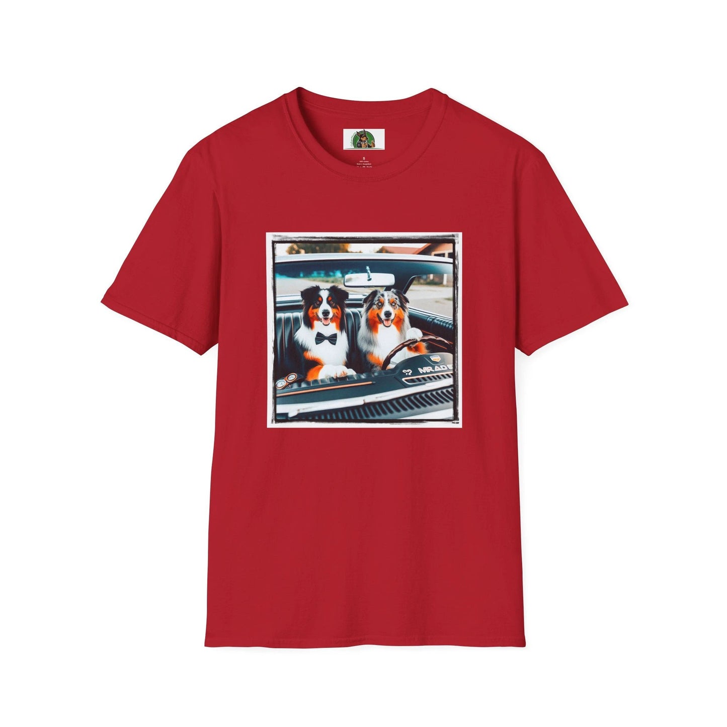 Australian Shepherd Couple Sunday Driving Tee For Dog Lovers Graphic Tee Great Gift Idea T-Shirt Printify S Cherry Red