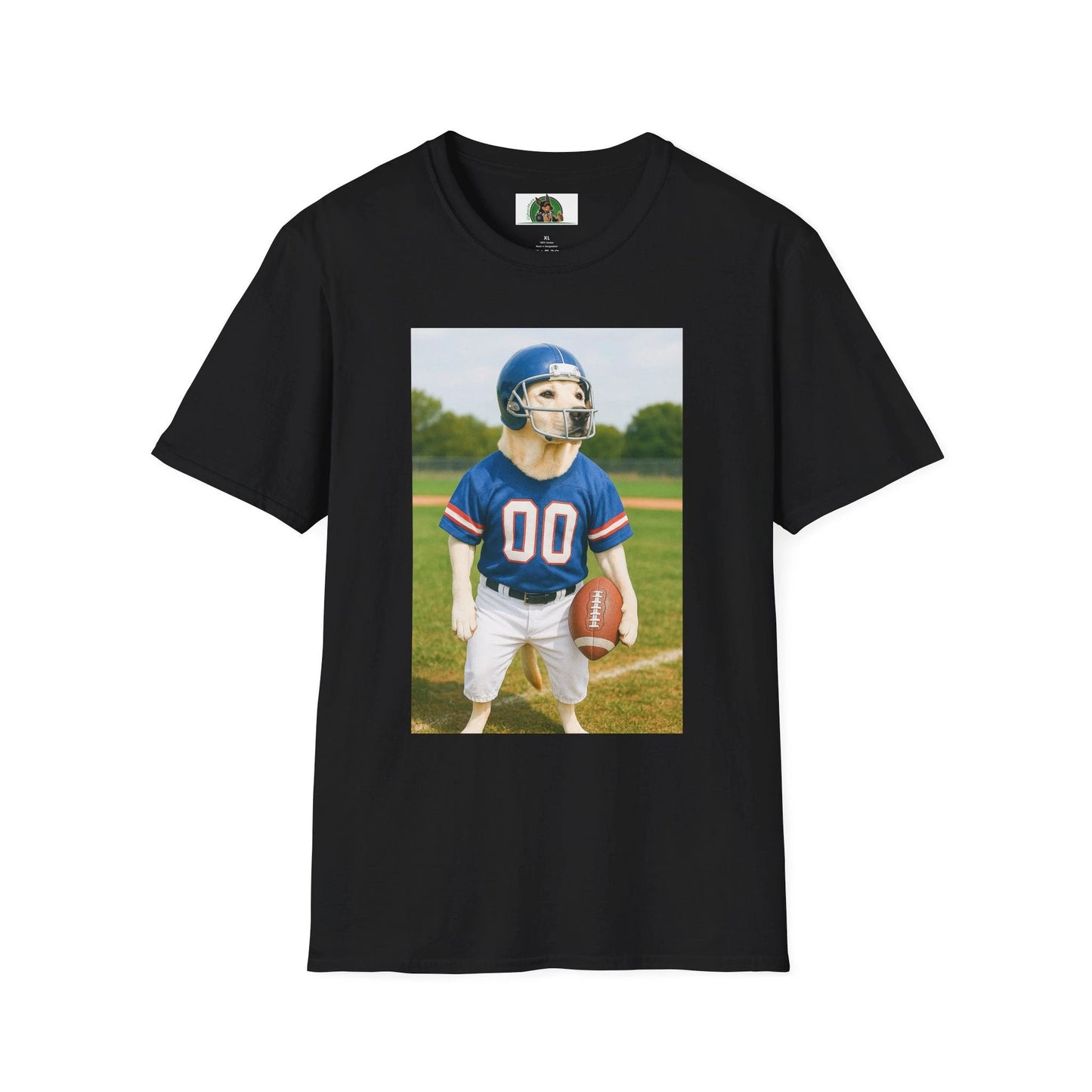 Labrador Retriever Football T-Shirt — Sports Dog Tee for Dog Lovers T-Shirt Printify Black S