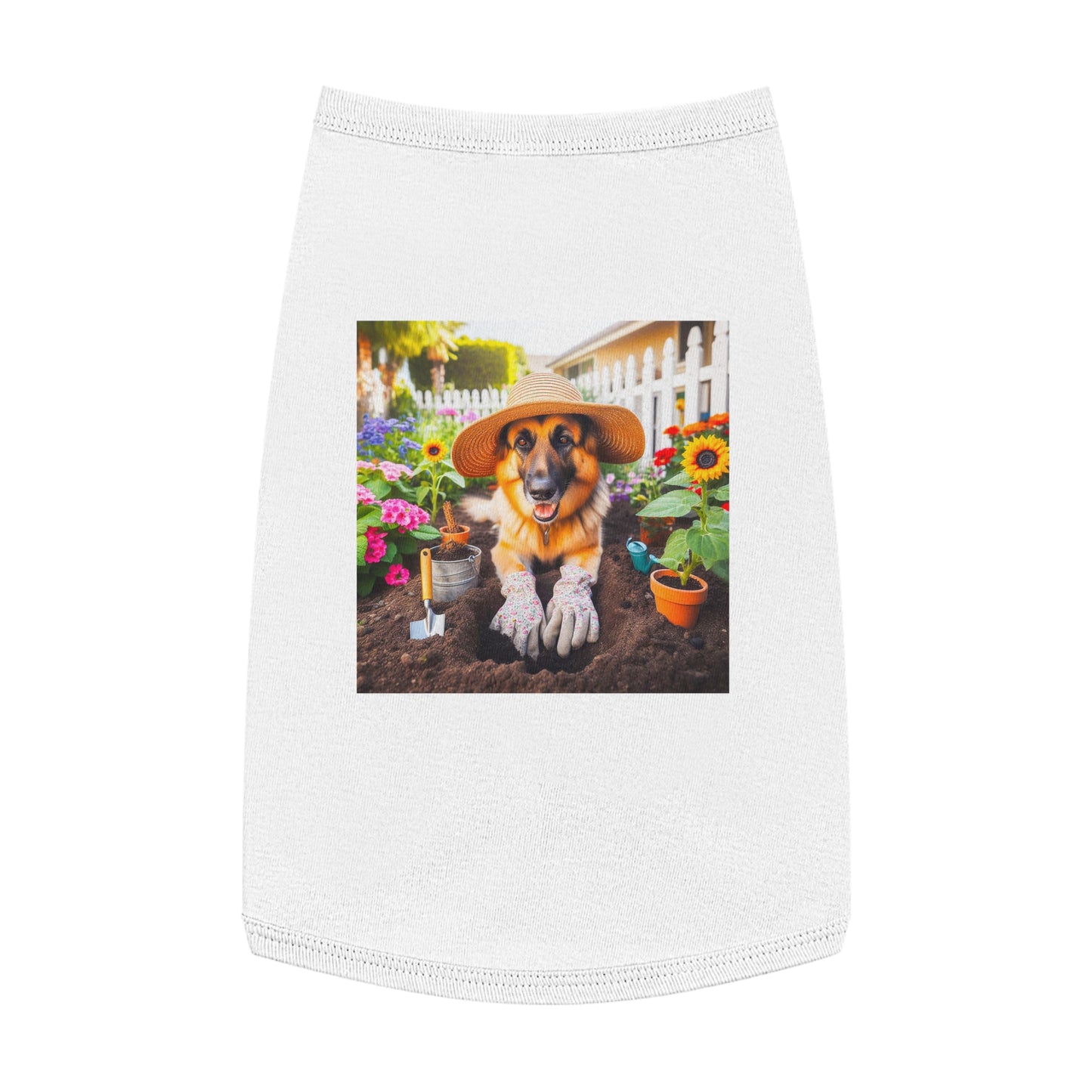 German Shepherd planting flowers shirt Pets Printify L White