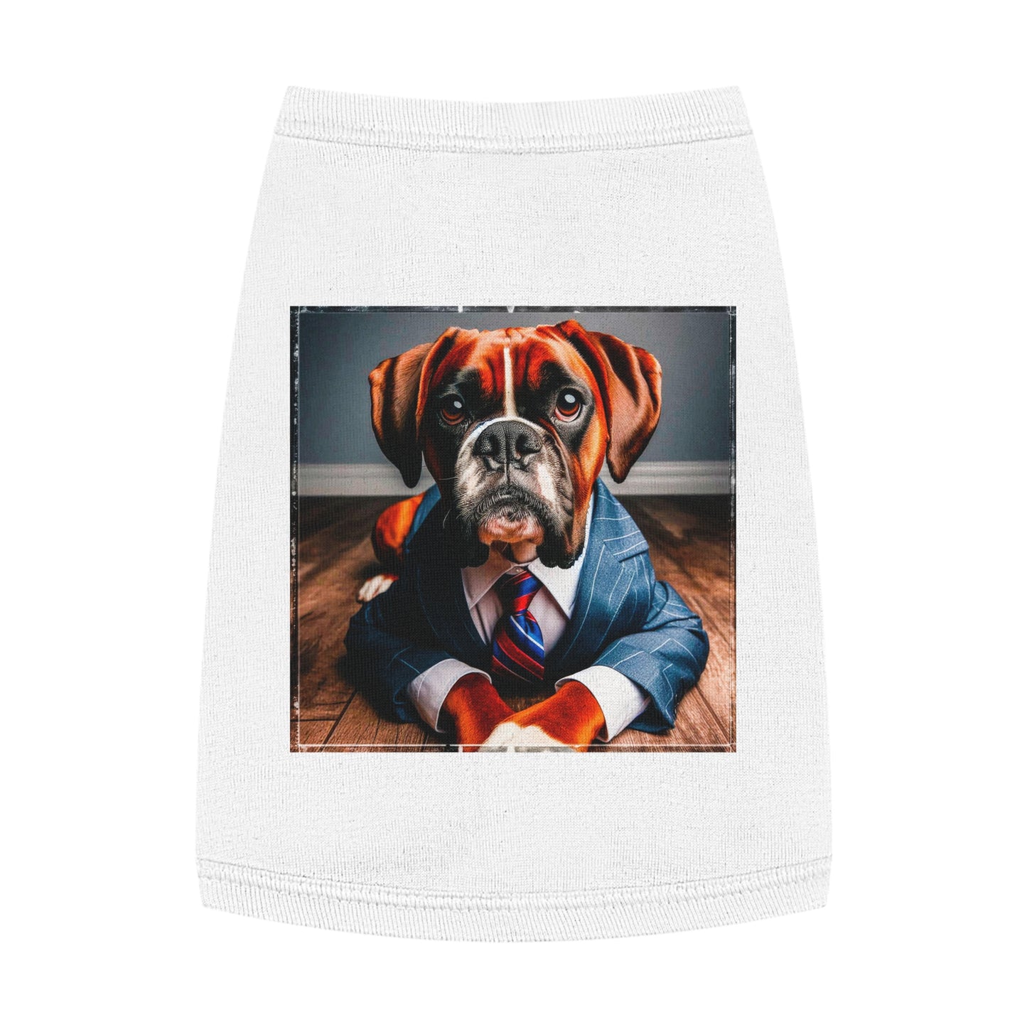 Pet Tank Top Boxer Dog Wearing Suit Pets Printify M White 