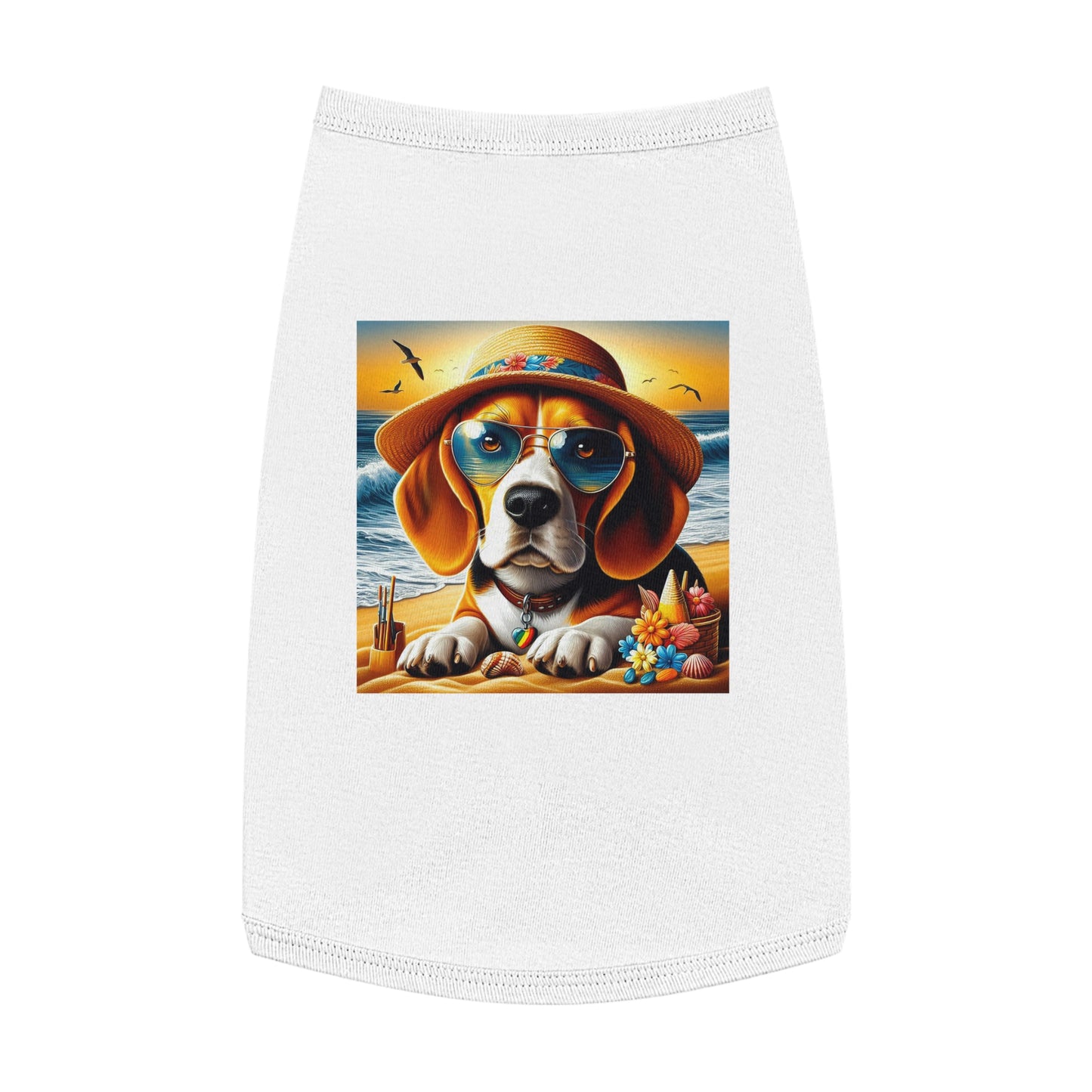 Pet Tank Top Beagle At Beach In Hat Pets Printify L White 