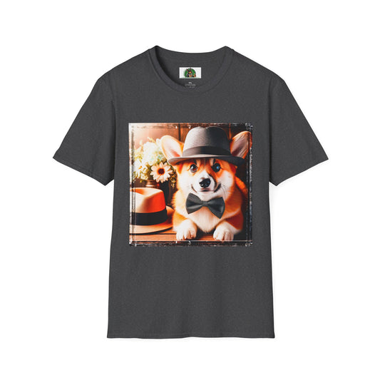 Pembroke Welsh Corgi hat and bow tie T-Shirt Printify XS Dark Heather