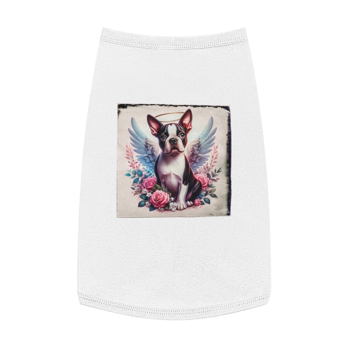 Pet Tank Top Boston Terrier Angel With Roses Pets Printify L White 