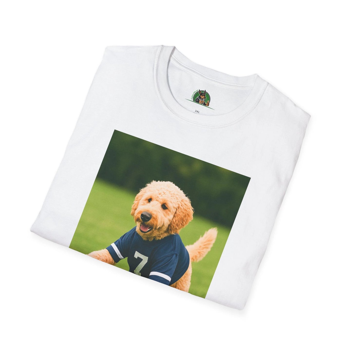 Golden Doodle Soccer T-Shirt — Sports Dog Playing Soccer T-Shirt Printify