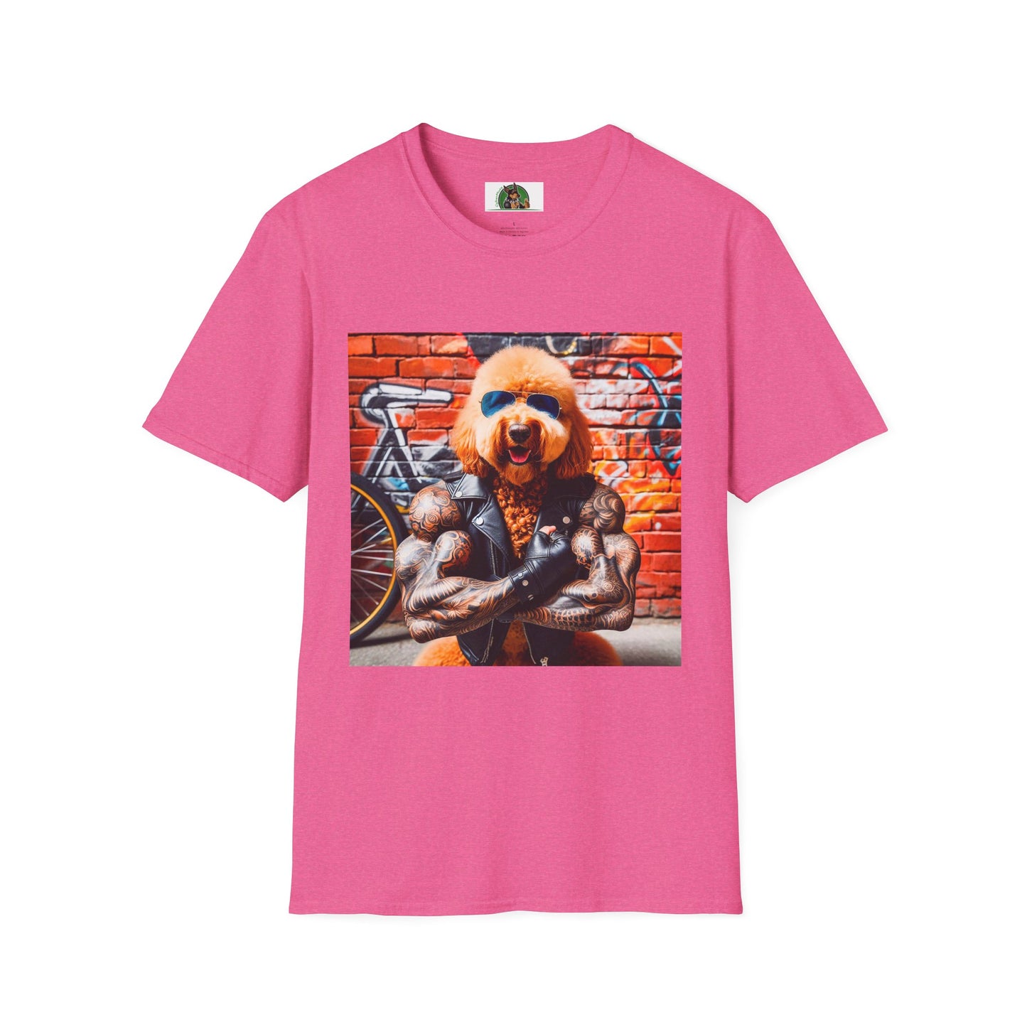 Golden Doodle tough guy muscles t shirt T-Shirt Printify S Heather Heliconia