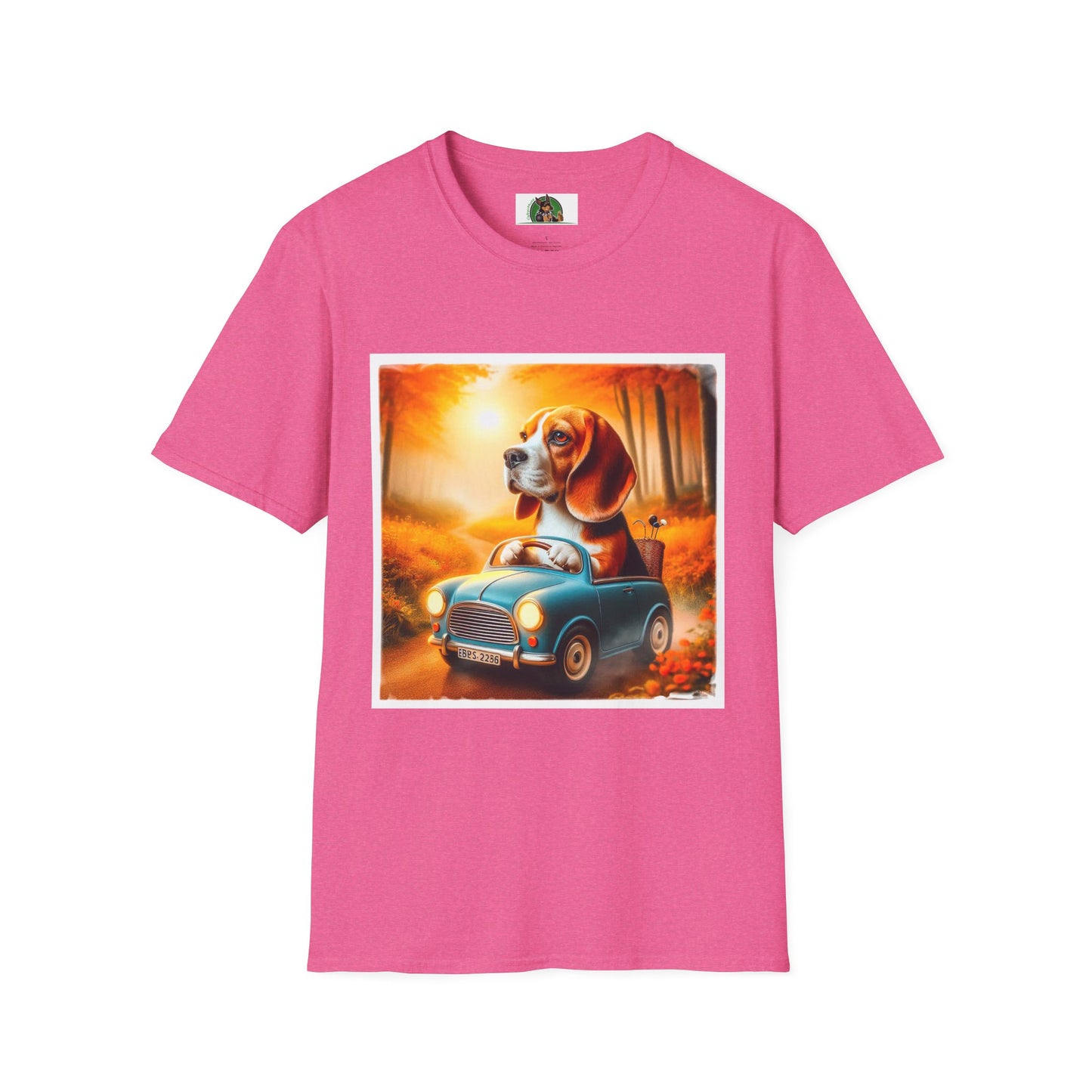 Wacky Beagle Dog Driving Tiny Car T-Shirt Printify S Heather Heliconia 