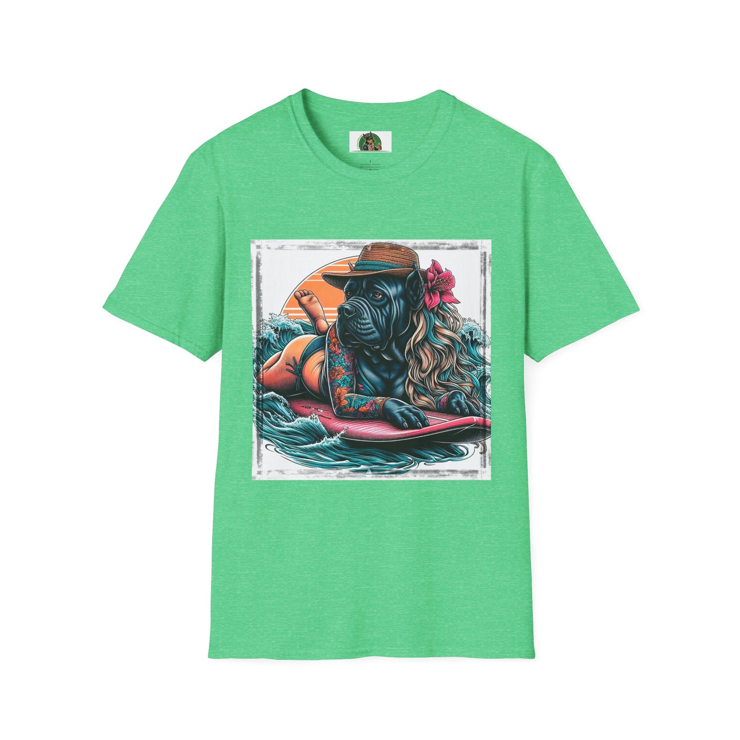 Cane Corso Female Surfer TShirt T-Shirt Printify S Heather Irish Green