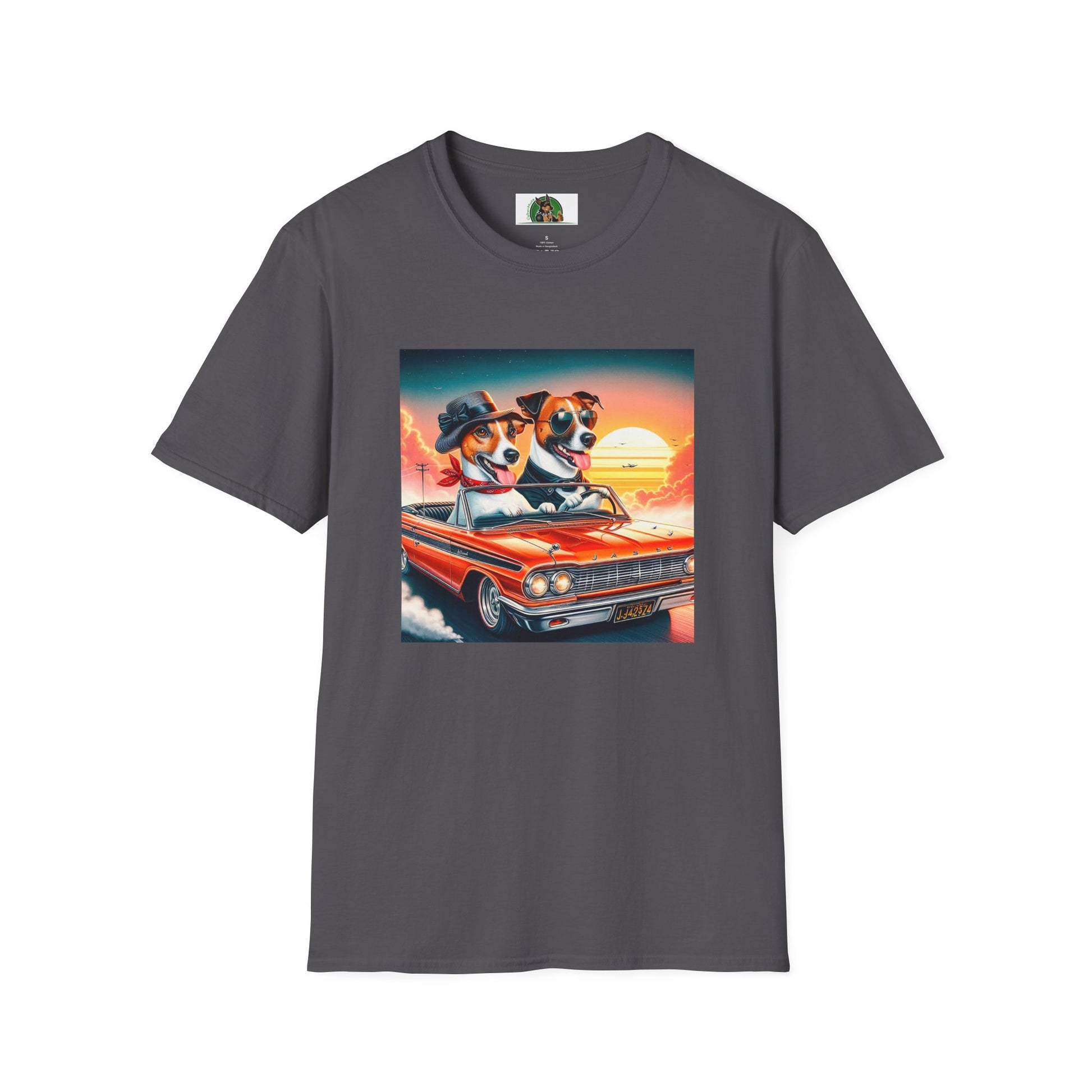 Wacky Jack Russell Couple In Car T-Shirt Printify S Charcoal