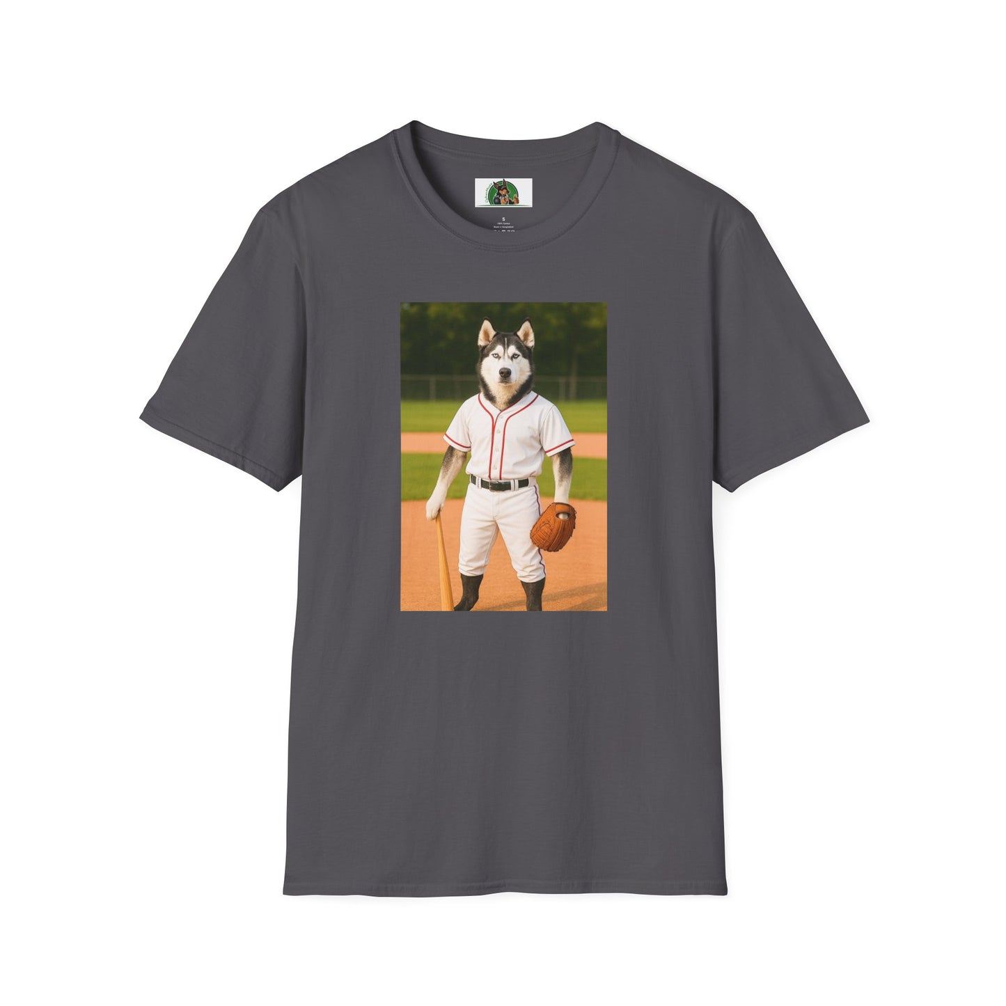 Husky Baseball T-Shirt — Sports Dog Tee T-Shirt Printify Charcoal S