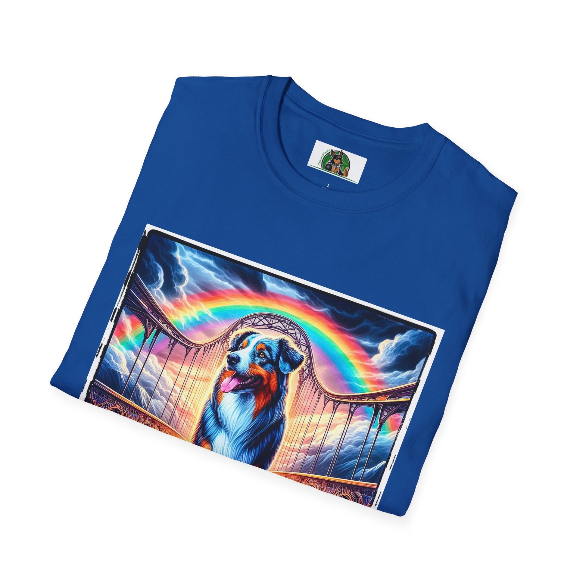 Australian Shepherd Walking Rainbow Bridge T-Shirt Printify