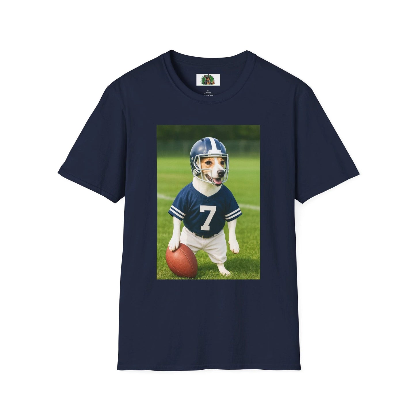 Jack Russell Football T-Shirt — Sports Dog Tee T-Shirt Printify Navy S