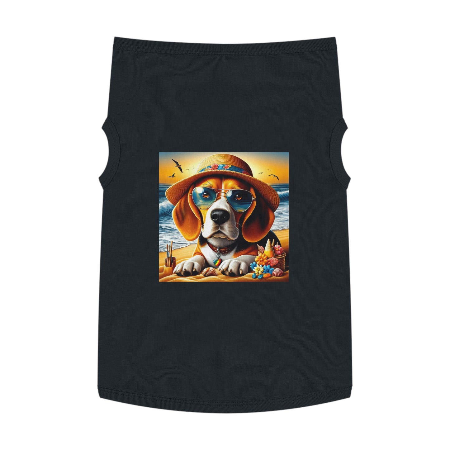 Pet Tank Top Beagle At Beach In Hat Pets Printify   