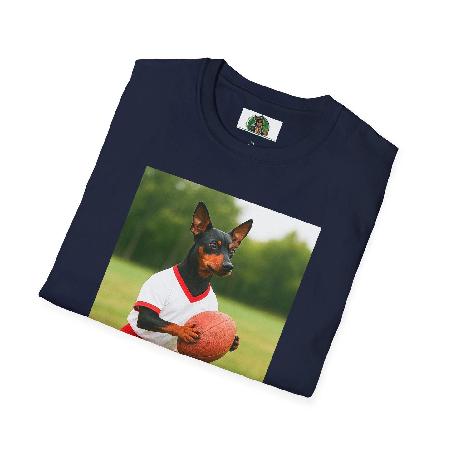Miniature Pinscher Football T-Shirt — "Min Pin Football" Dog Lover Sports Tee T-Shirt Printify