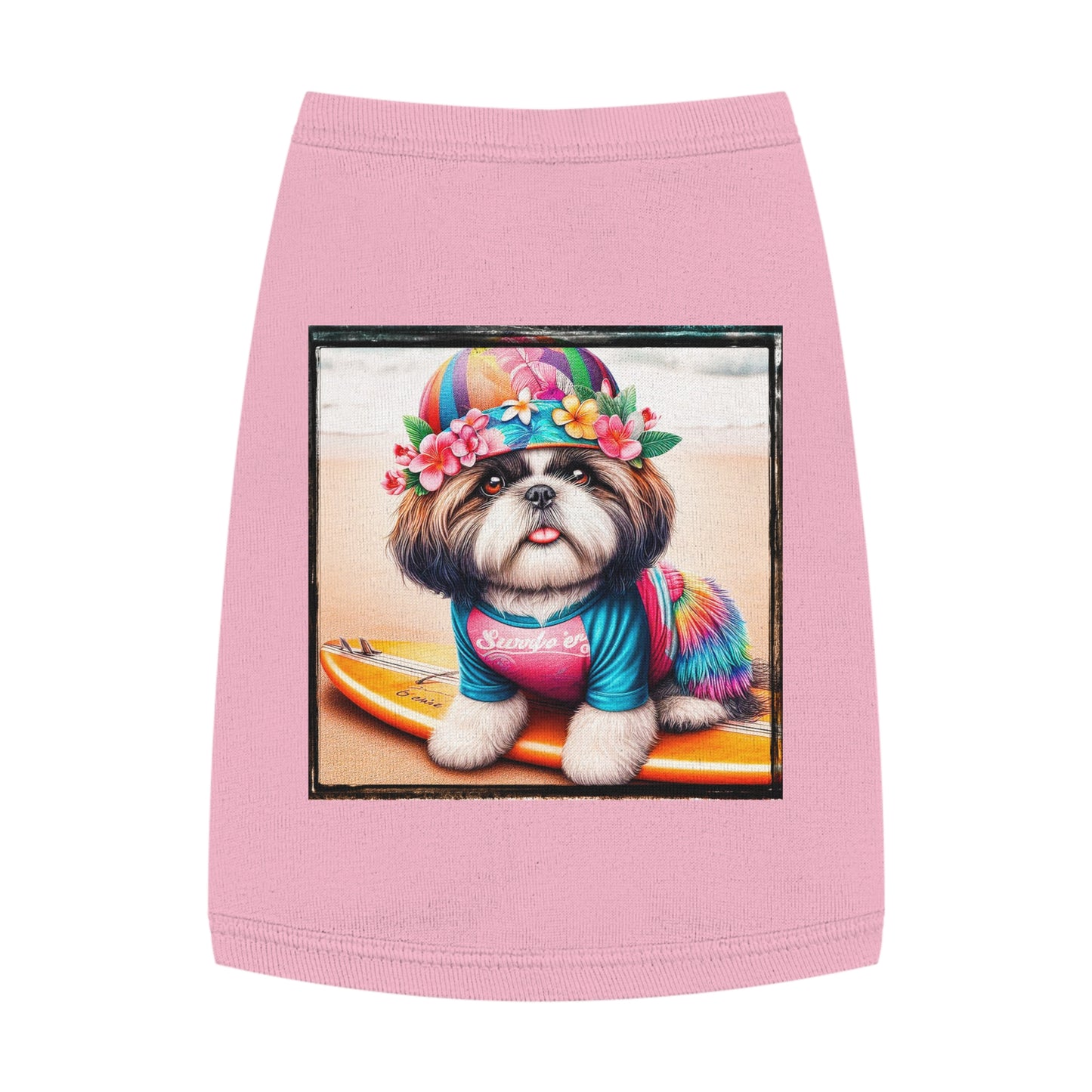 Pet Tank Top Shih Tzu surfer puppy Pets Printify M Pink