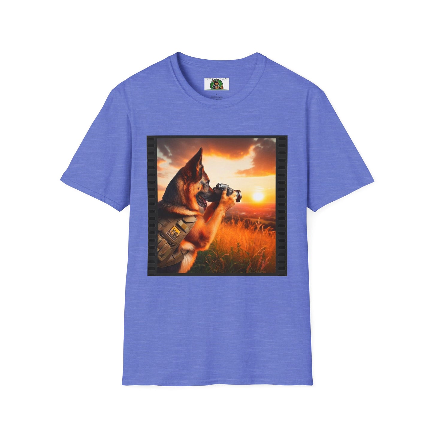 German Shepherd Dog "Photog Dawg!" Unisex Softstyle T-Shirt T-Shirt Printify S Heather Royal 