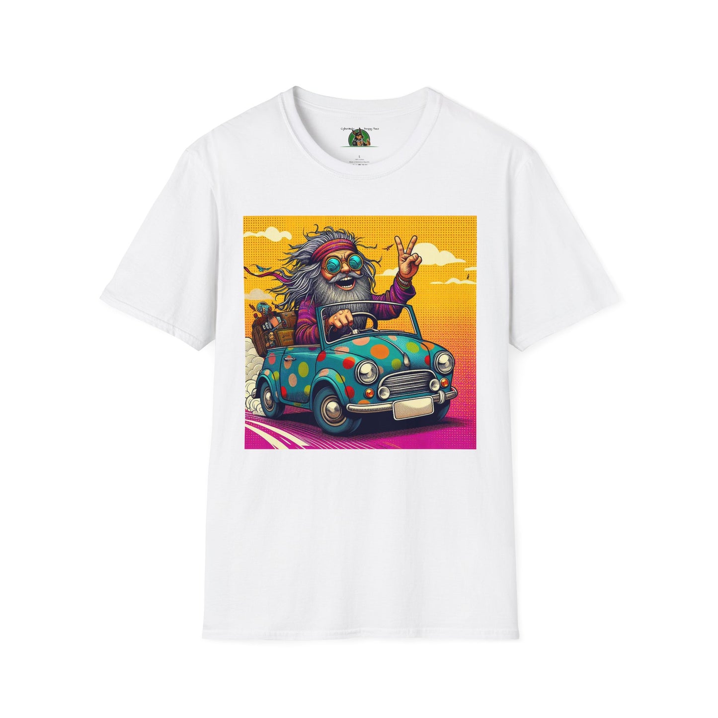 Wacky Dude in a Little Car T-Shirt Printify White S 