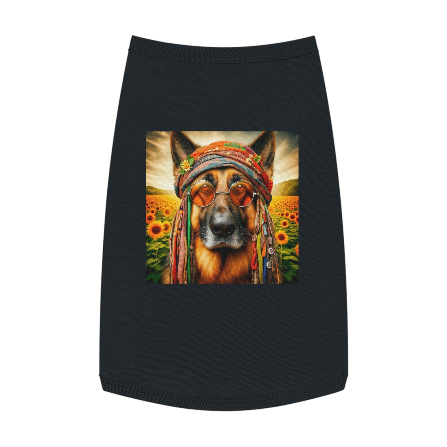 German Shepherd flower hippie Pets Printify L Black