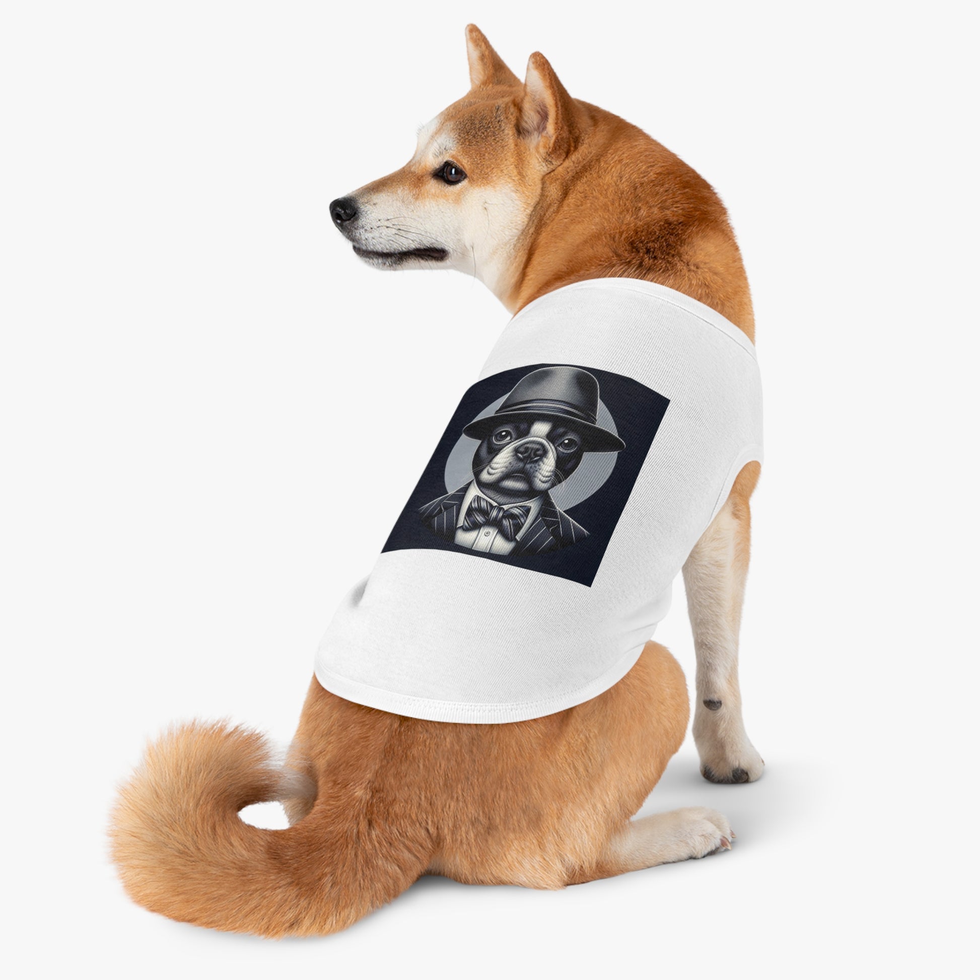 Pet Tank Top Boston Terrier Wearing Gray Suit And Hat Pets Printify   