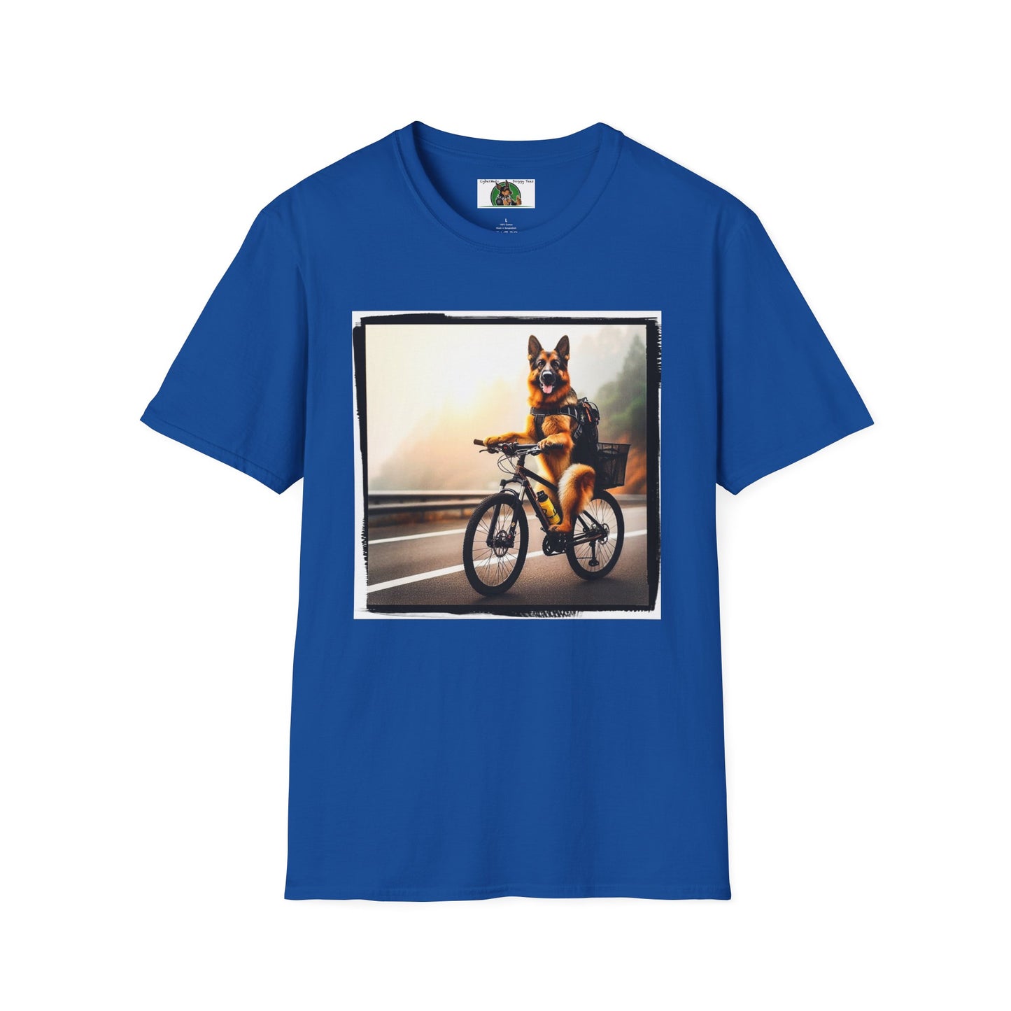 Road Bike German Shepherd Unisex Softstyle T-Shirt T-Shirt Printify S Royal