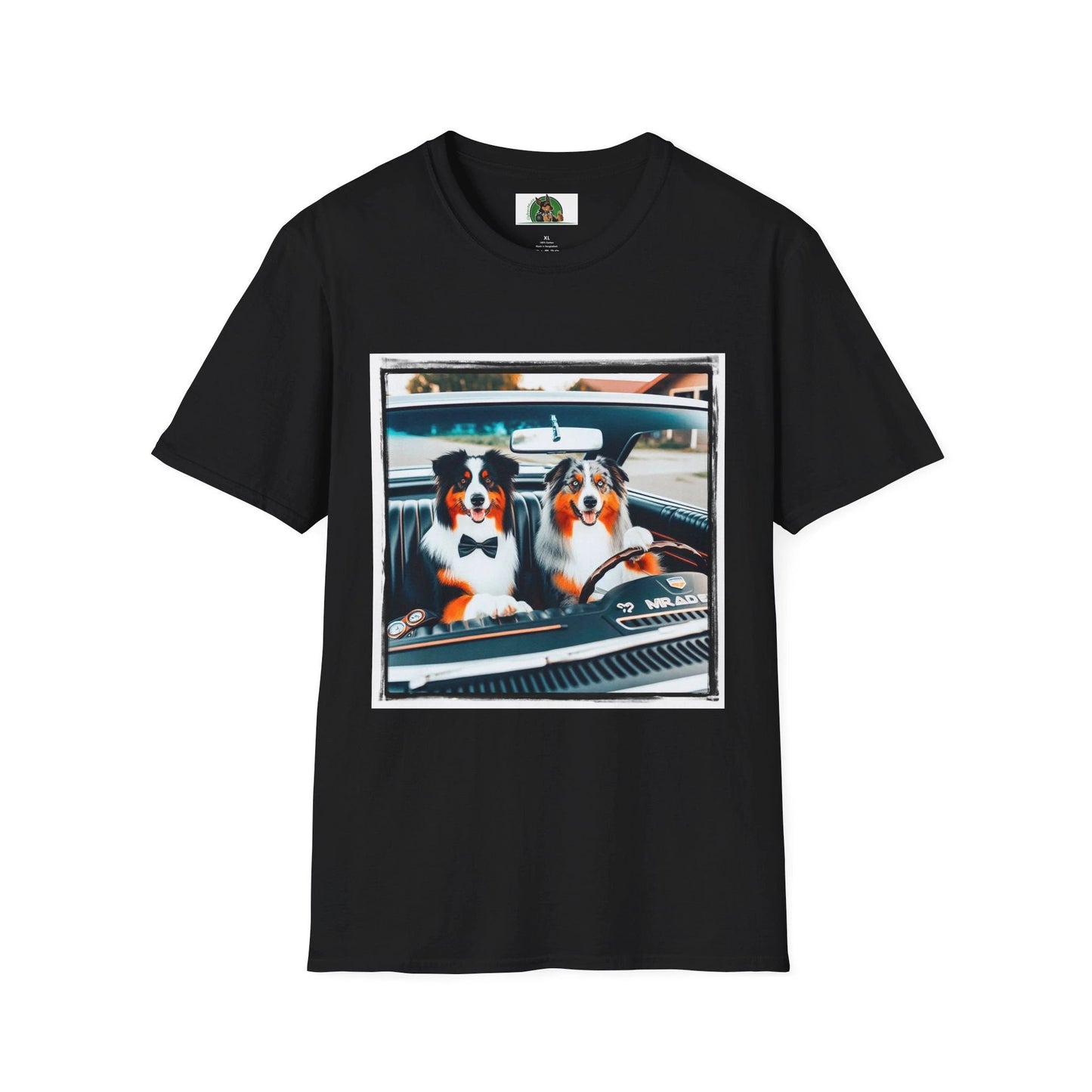 Australian Shepherd Couple Sunday Driving Tee For Dog Lovers Graphic Tee Great Gift Idea T-Shirt Printify XS Black
