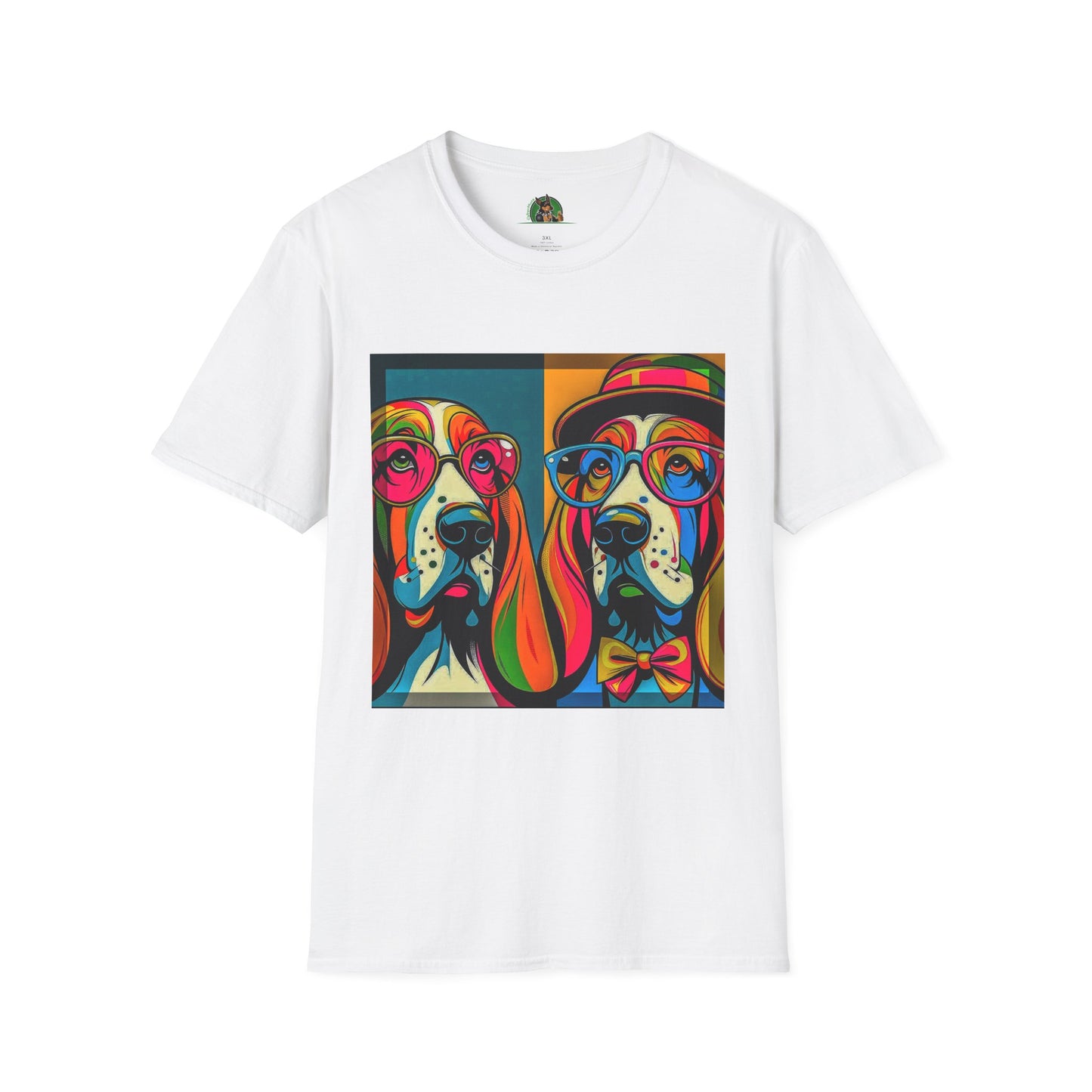 Basset Hound Couple Pop Art Pic T-Shirt Printify XS White 