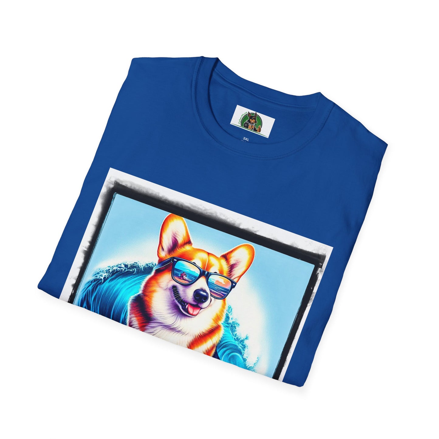 Pembroke Welsh Corgi surfing waves shirt T-Shirt Printify