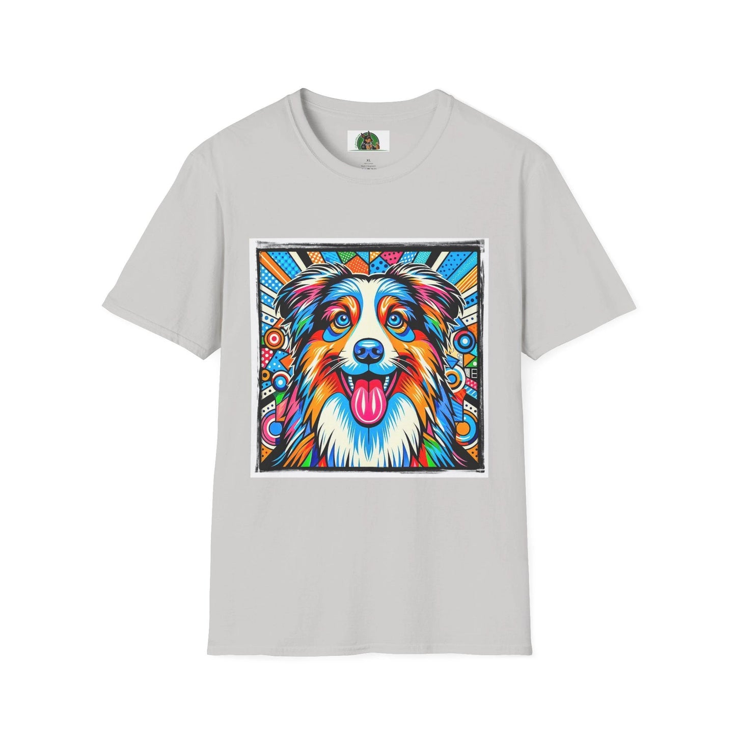 Australian Shepherd Bright Pop Art T Shirt Vibrant Canine Graphic Tee for Dog Lovers T-Shirt Printify S Ice Grey