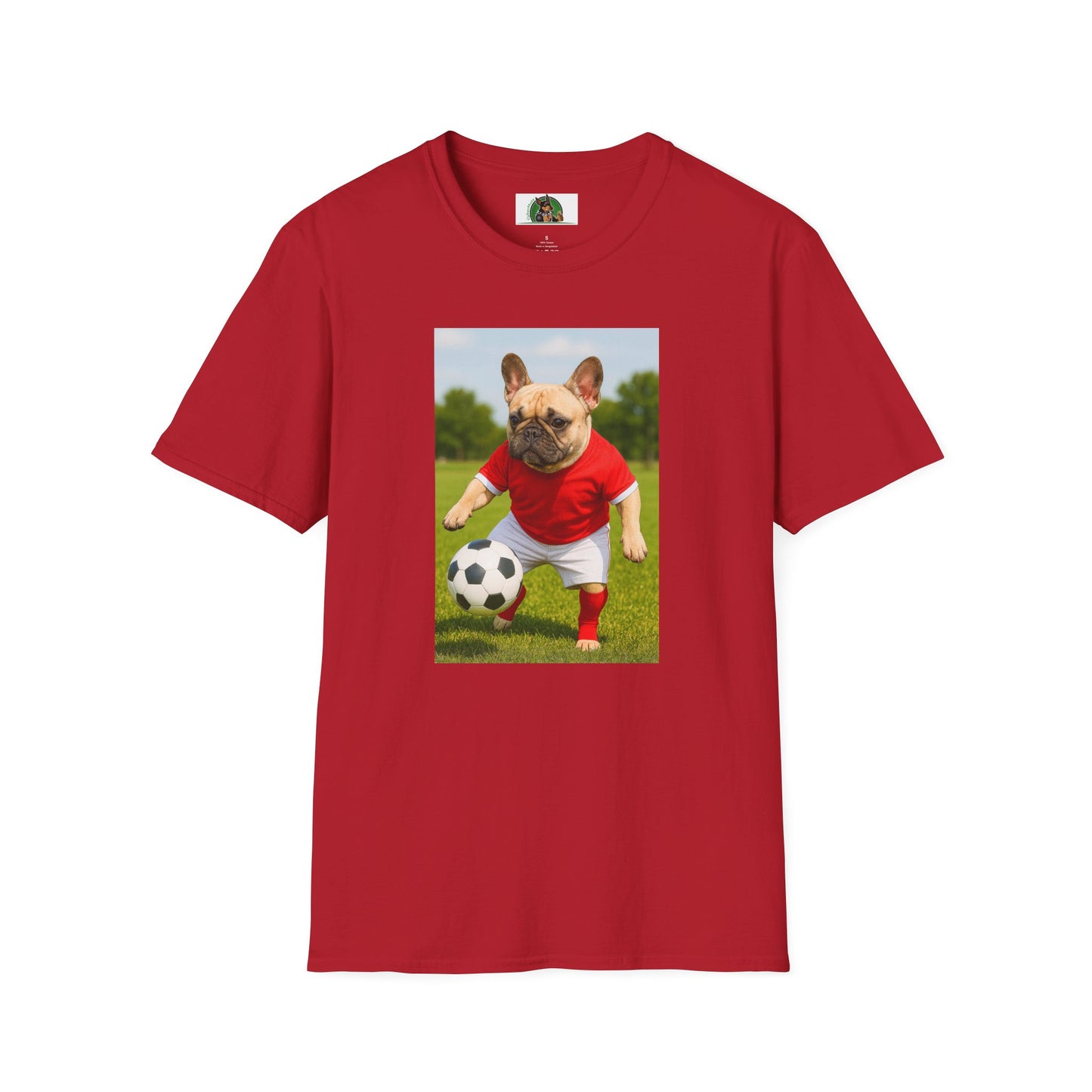 Sports Soccer French Bulldog T-Shirt T-Shirt Printify Cherry Red S
