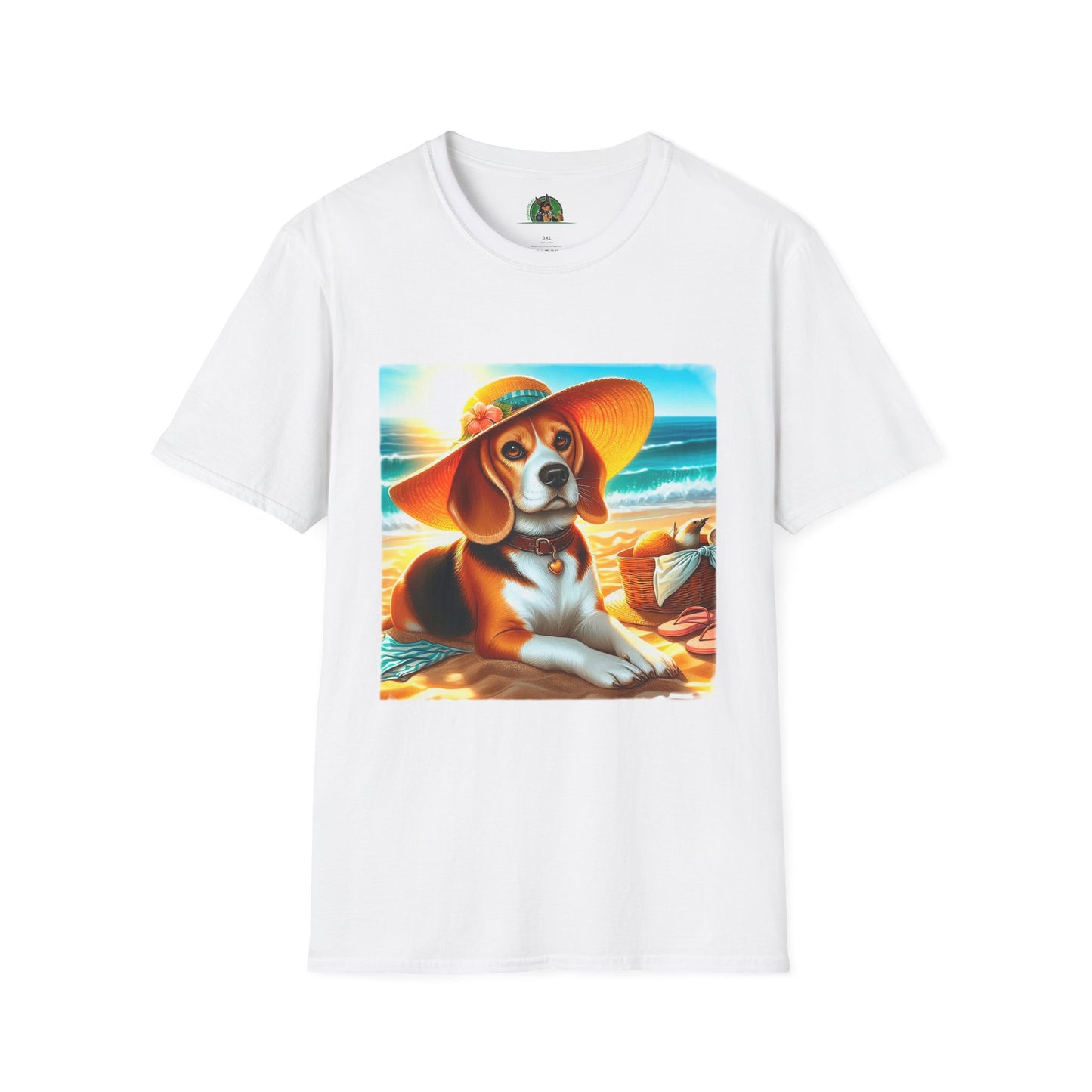 Beagle Girl Dog Wearing Sun Hat At Beach T-Shirt Printify XS White 