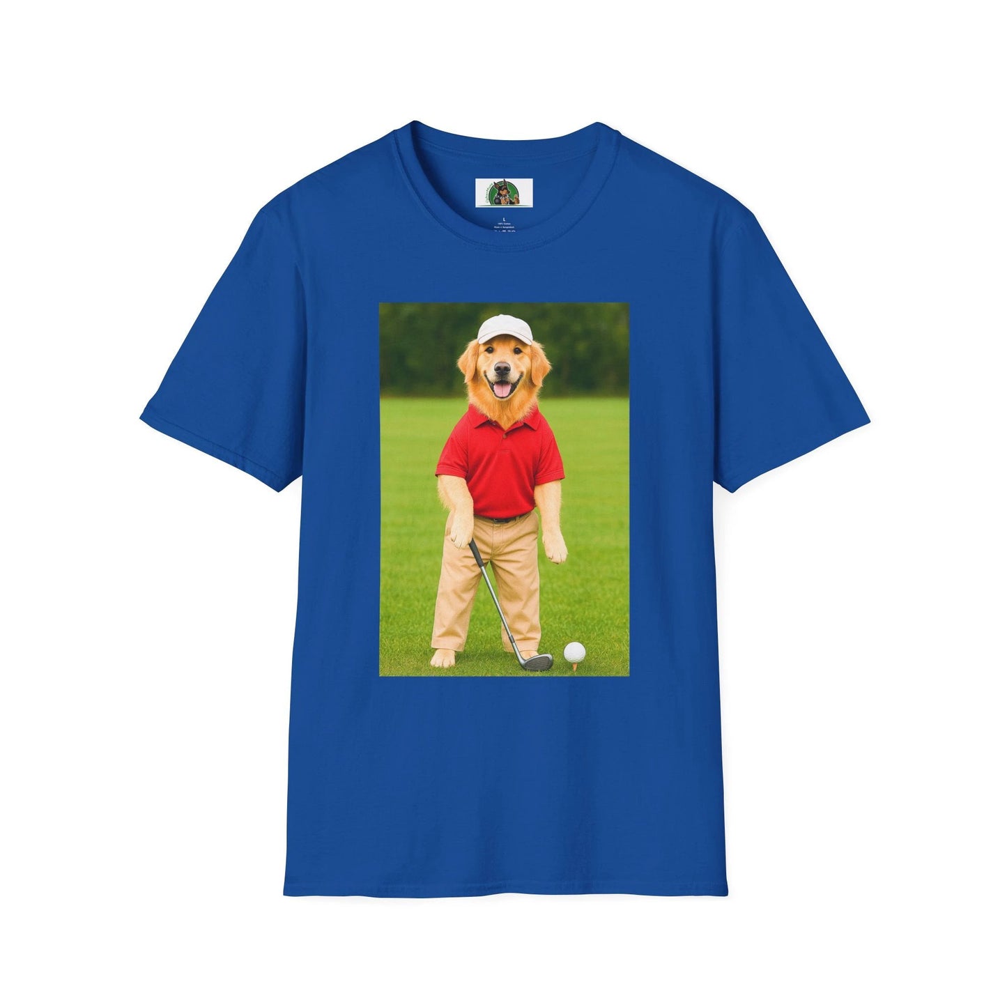 Golden Retriever Playing Golf T-Shirt — Funny Dog Golfing Sports Tee T-Shirt Printify Royal S
