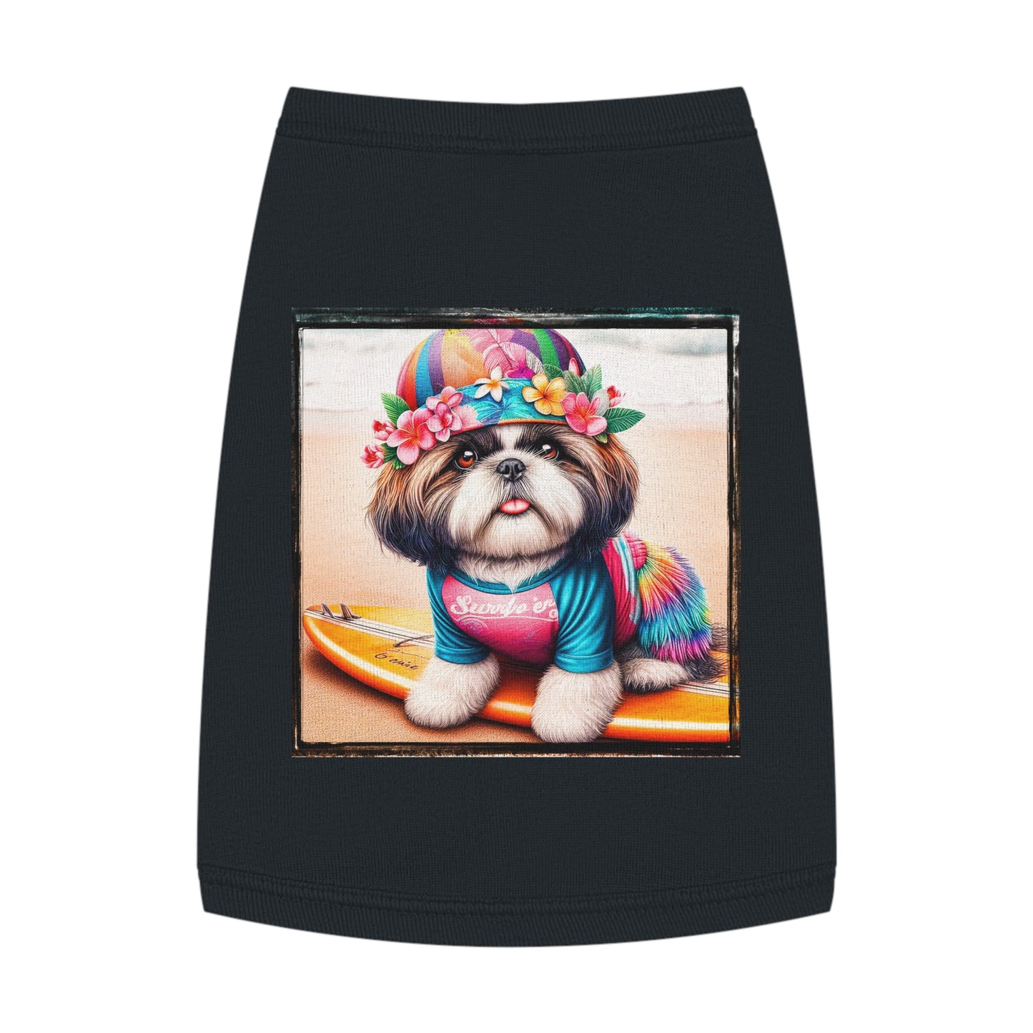 Pet Tank Top Shih Tzu surfer puppy Pets Printify M Black
