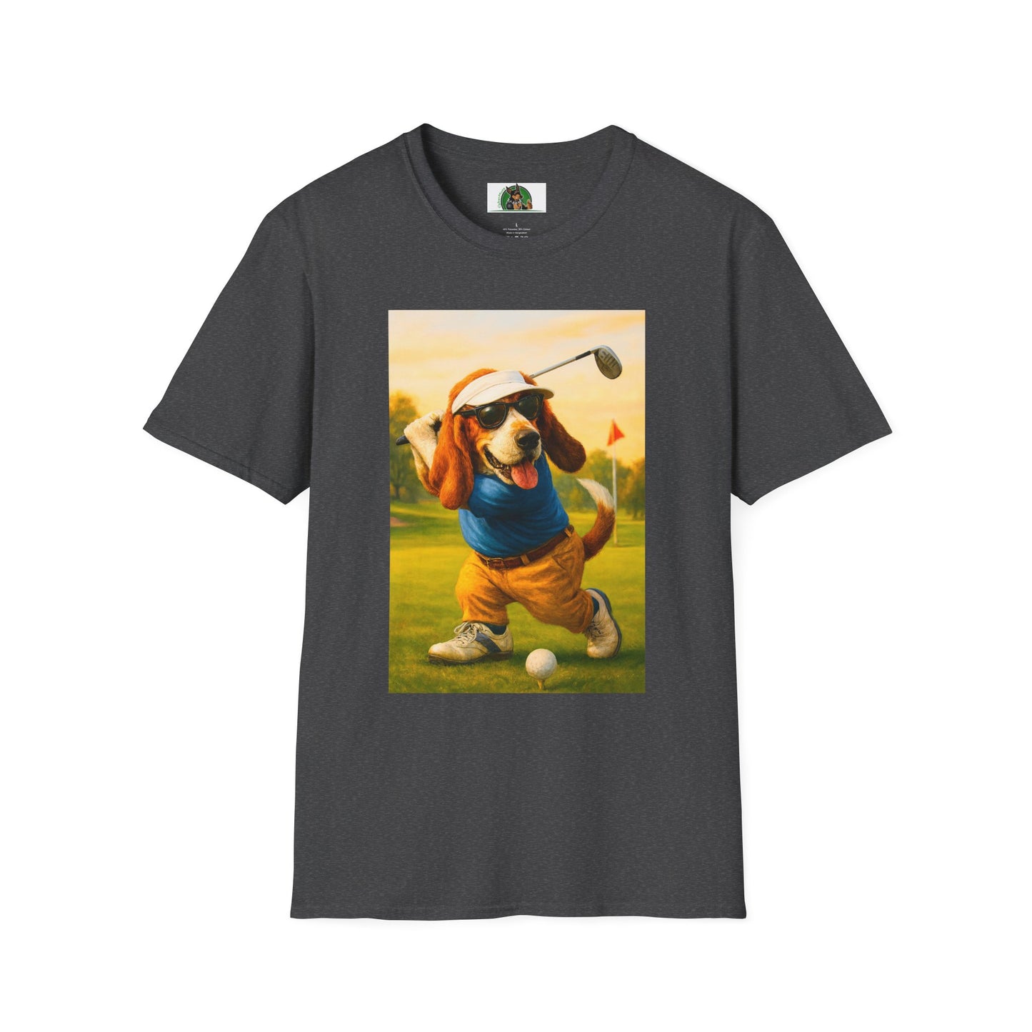 Sports Bassett Hound Dog Golf Unisex T-Shirt T-Shirt Printify Dark Heather XS