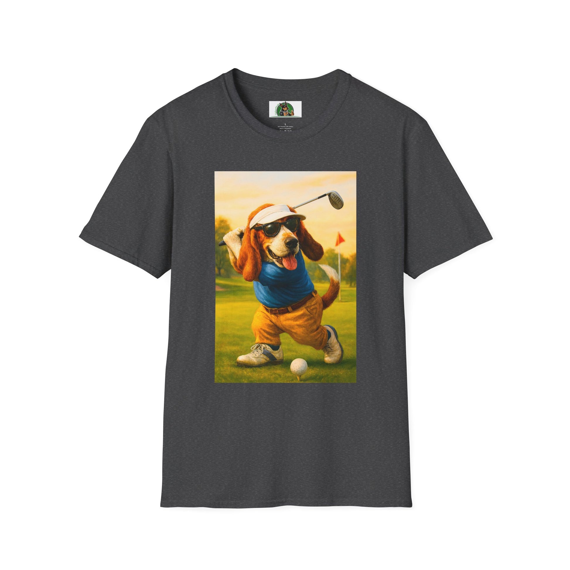 Sports Bassett Hound Dog Golf Unisex T-Shirt T-Shirt Printify Dark Heather XS