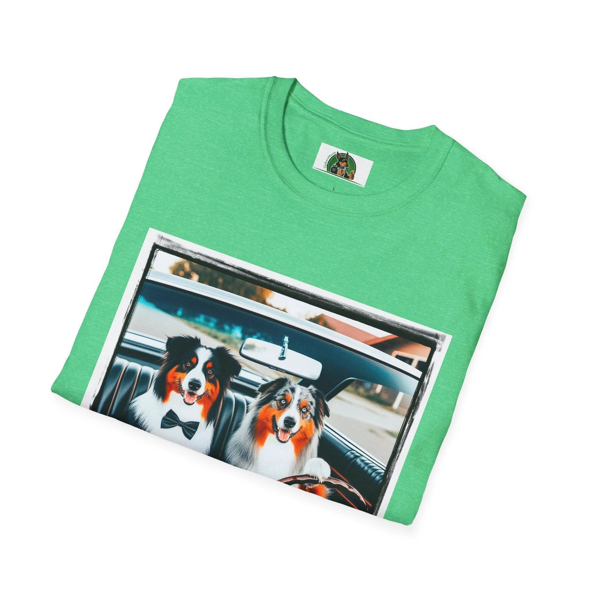 Australian Shepherd Couple Sunday Driving Tee For Dog Lovers Graphic Tee Great Gift Idea by Printify