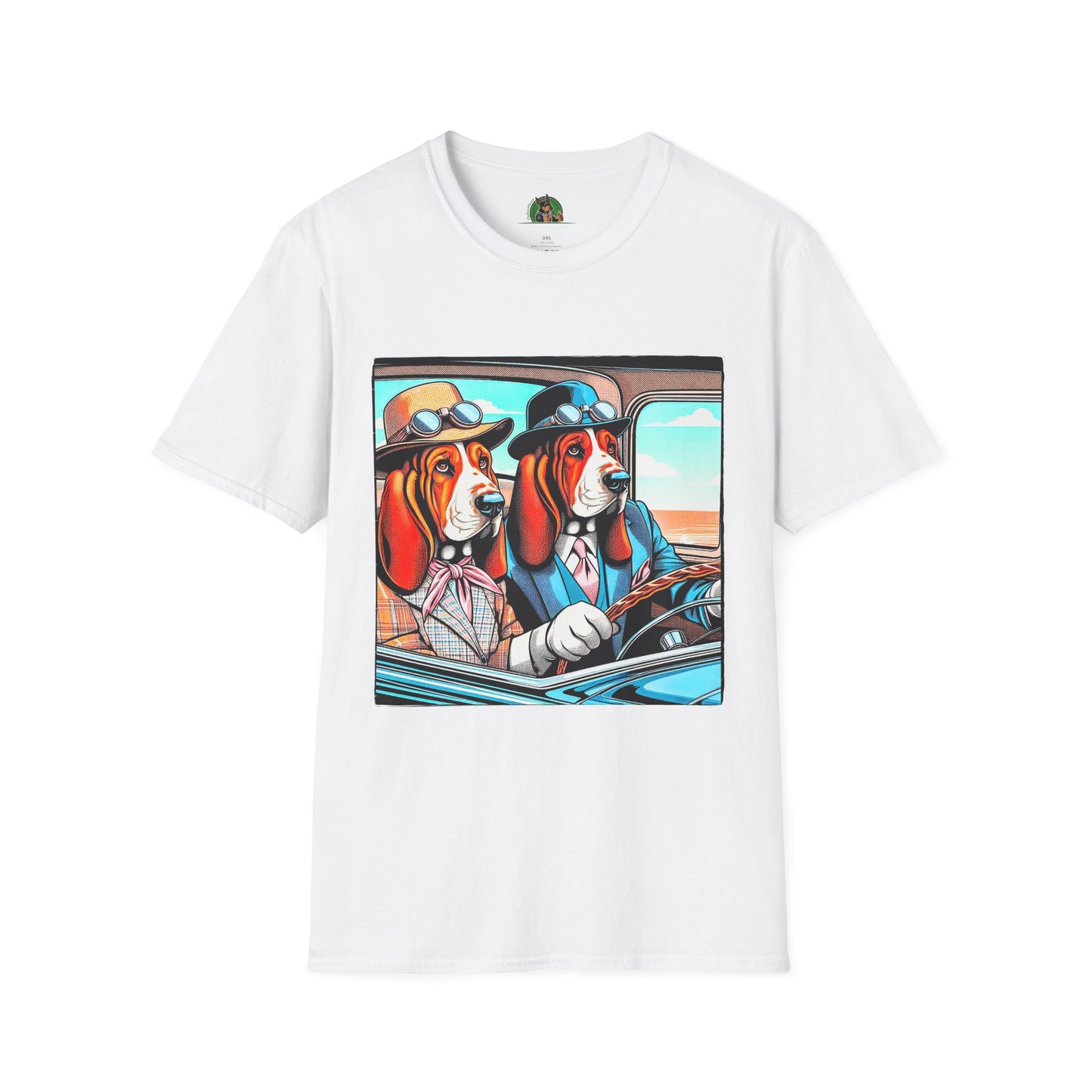 Wacky Basset Hound Boy Dogs In Old Car T-Shirt Printify XS White