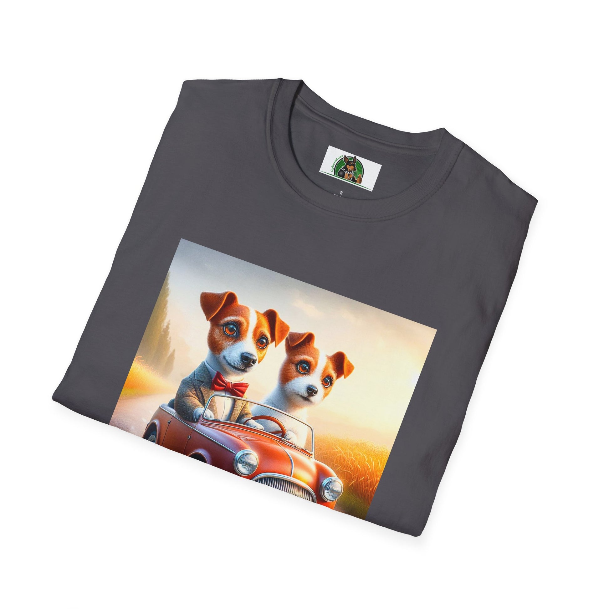 Wacky Jack Russell Puppy Couple Riding In Car T-Shirt Printify