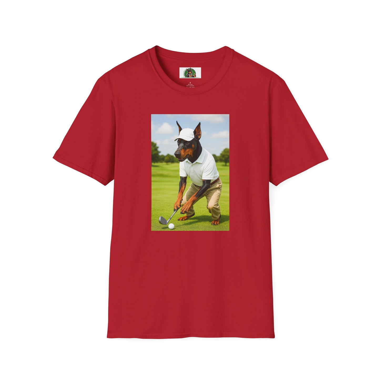 Golf Doberman Sports T-Shirt T-Shirt Printify Cherry Red S