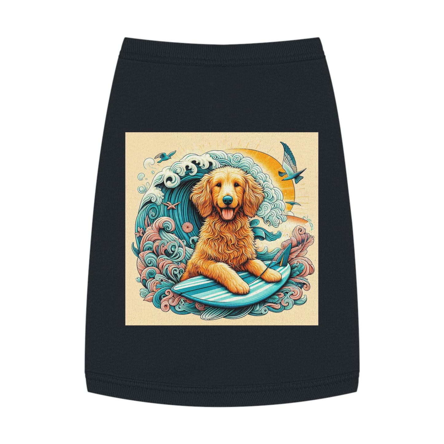 Pet Tank Golden Doodle blue waves t shirt Pets Printify M Black