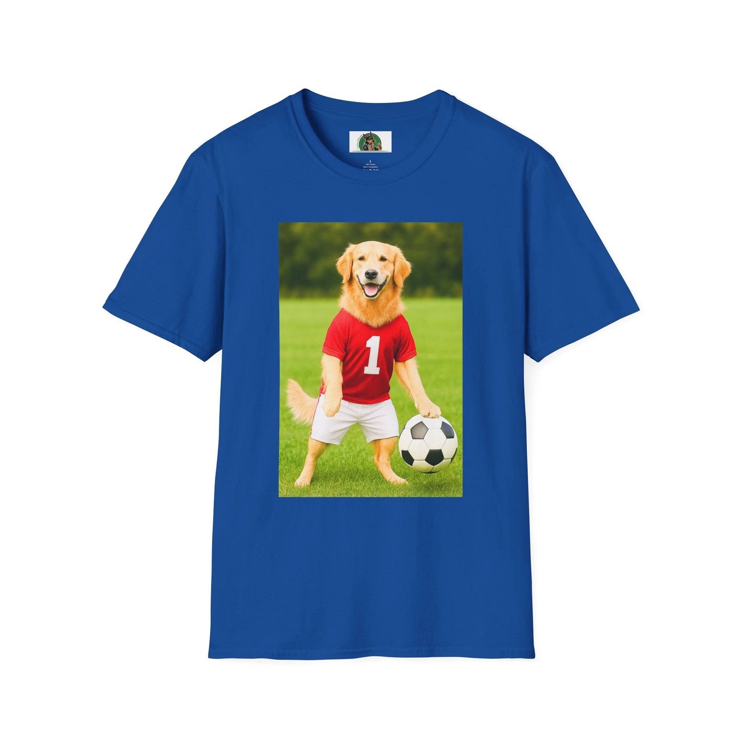 Golden Retriever Playing Soccer T-Shirt — Dog Soccer Tee Sports T-Shirt Printify Royal S