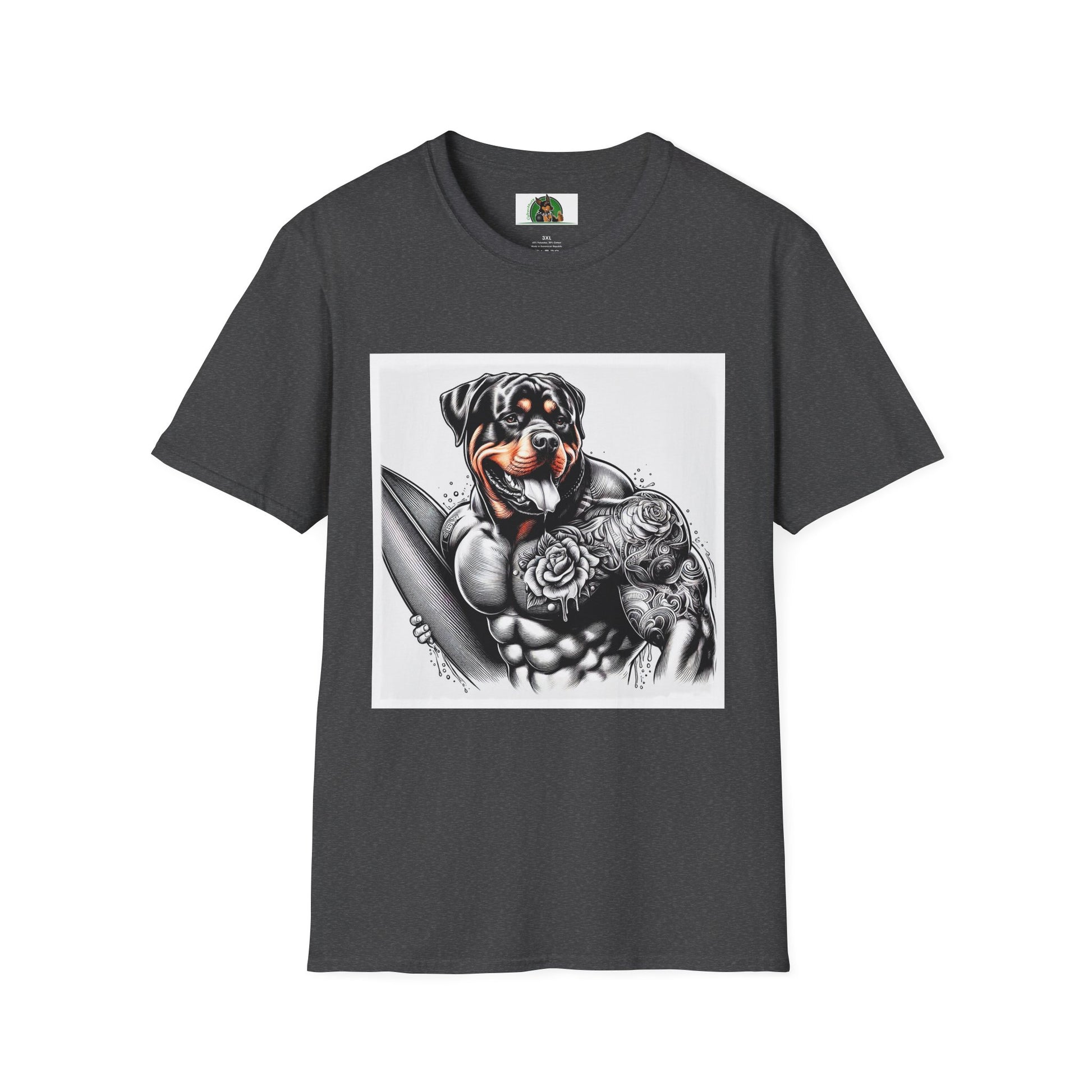 Rottweiler muscles surfer shirt T-Shirt Printify XS Dark Heather