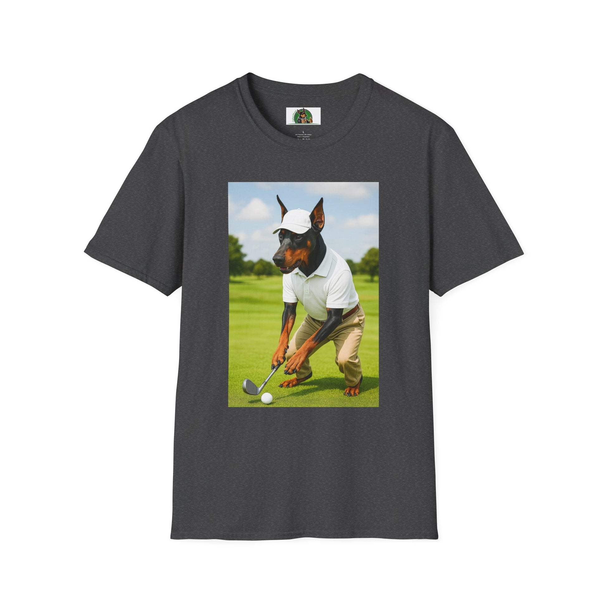 Golf Doberman Sports T-Shirt T-Shirt Printify Dark Heather XS