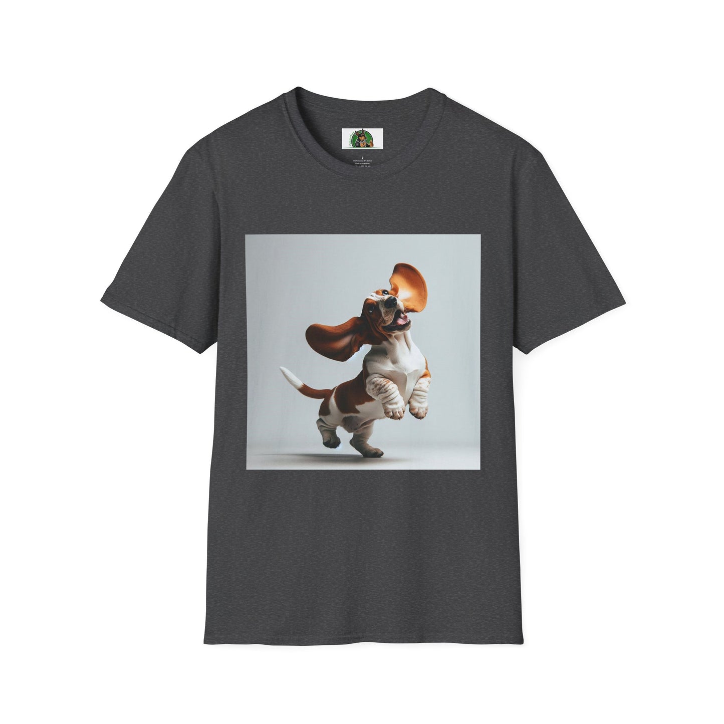 Bassett Hound T-Shirt - Dancing Dog Design T-Shirt Printify XS Dark Heather