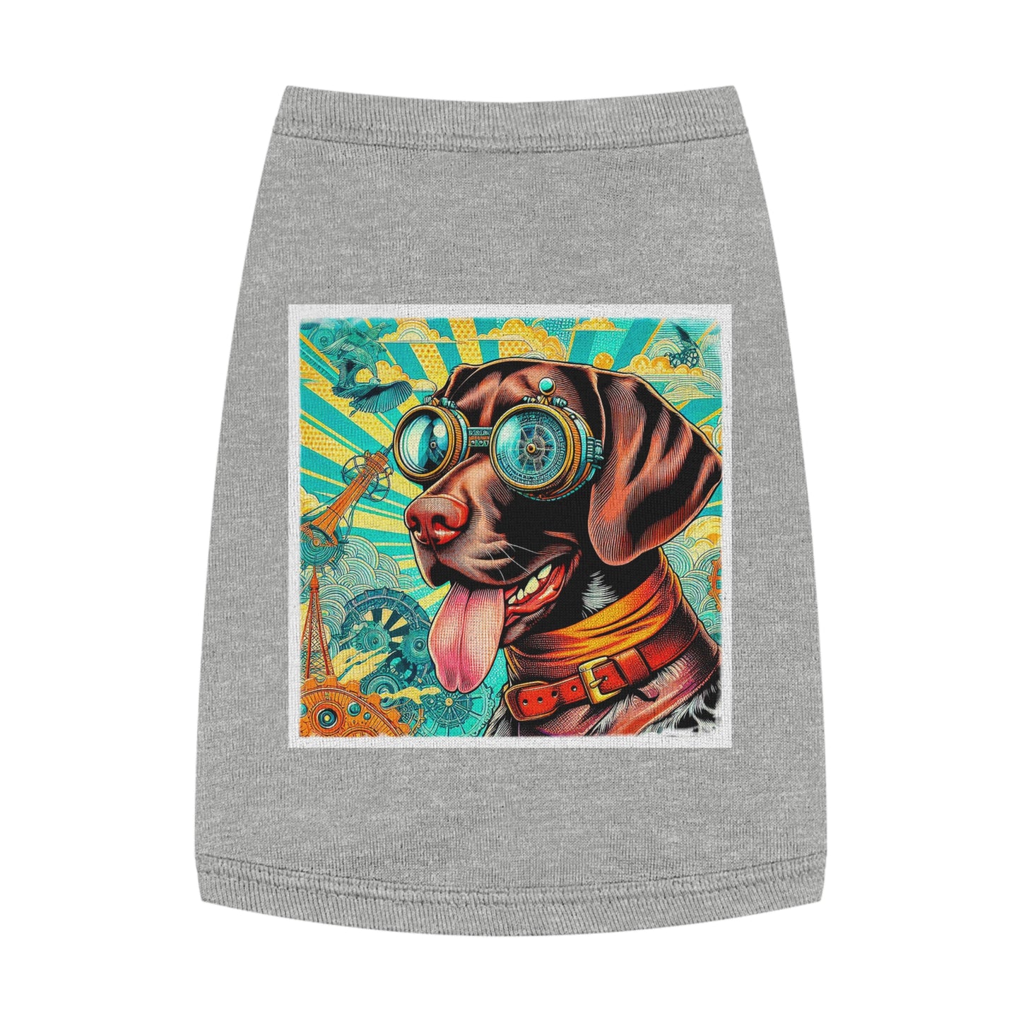 German Shorthaired Pointer blue and yellow striped steampunk Pets Printify M Heather