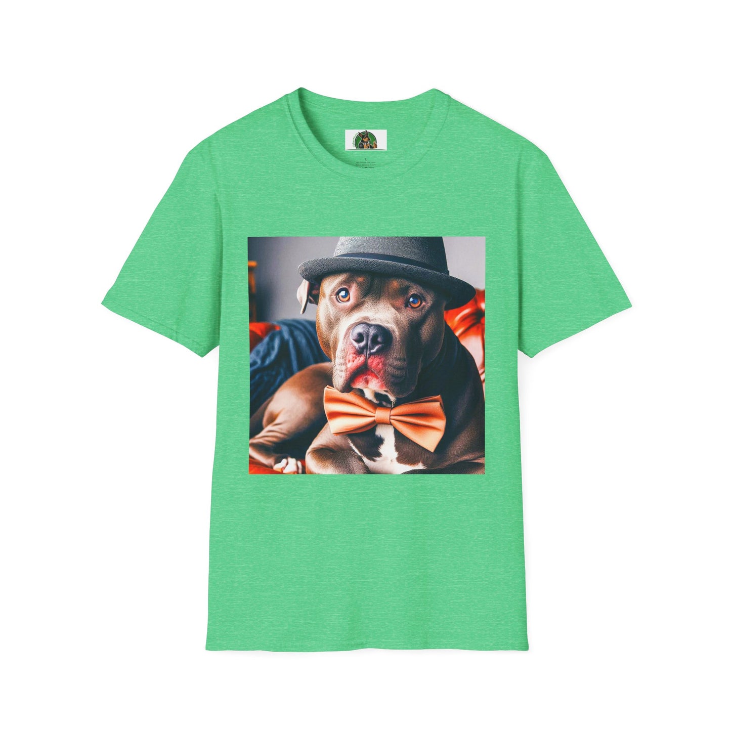 Pit Bull hat and bow tie shirt T-Shirt Printify S Heather Irish Green