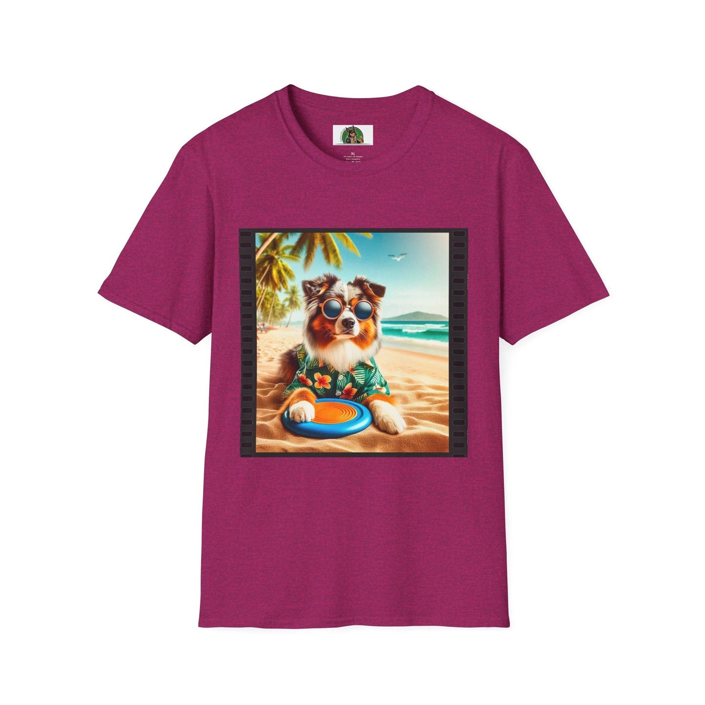 Australian Shepherd Beach Frisbee Dog Graphic Tee Unisex Soft Style Shirt for Dog Lovers T-Shirt Printify S Antique Heliconia