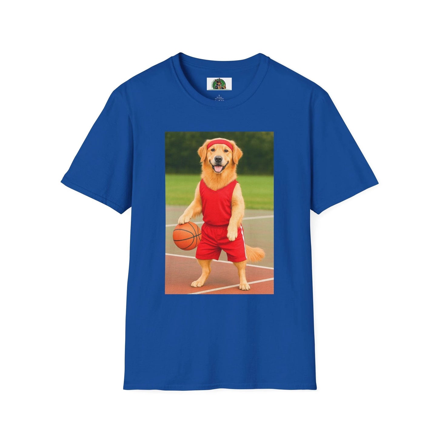 Golden Retriever Playing Basketball T-Shirt — Sports Dog Tee T-Shirt Printify Royal S