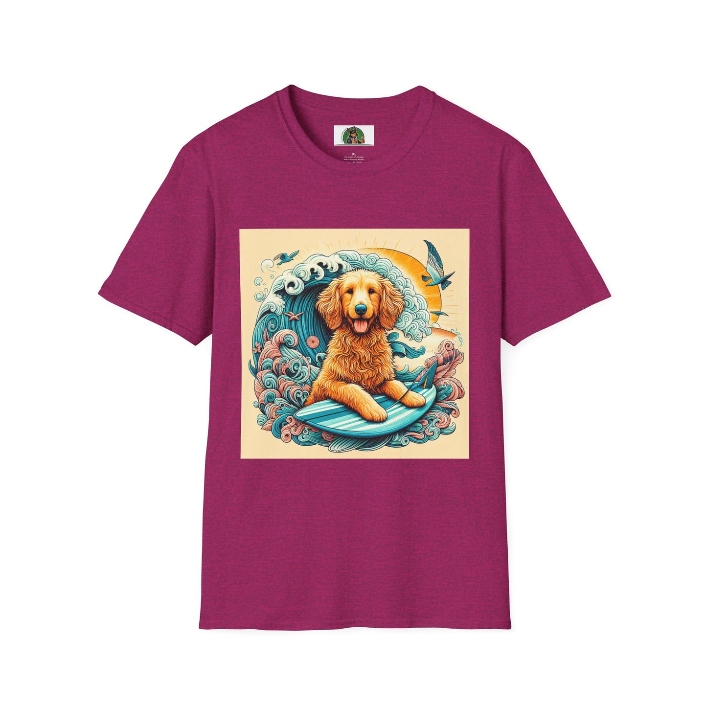Golden Doodle surfing fun shirt T-Shirt Printify S Antique Heliconia